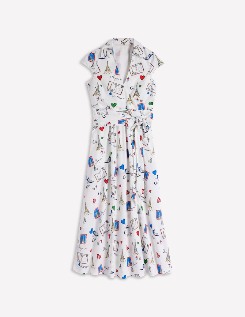 Julia Cotton Wrap Midi Dress-Ivory, Postcard From Paris 1
