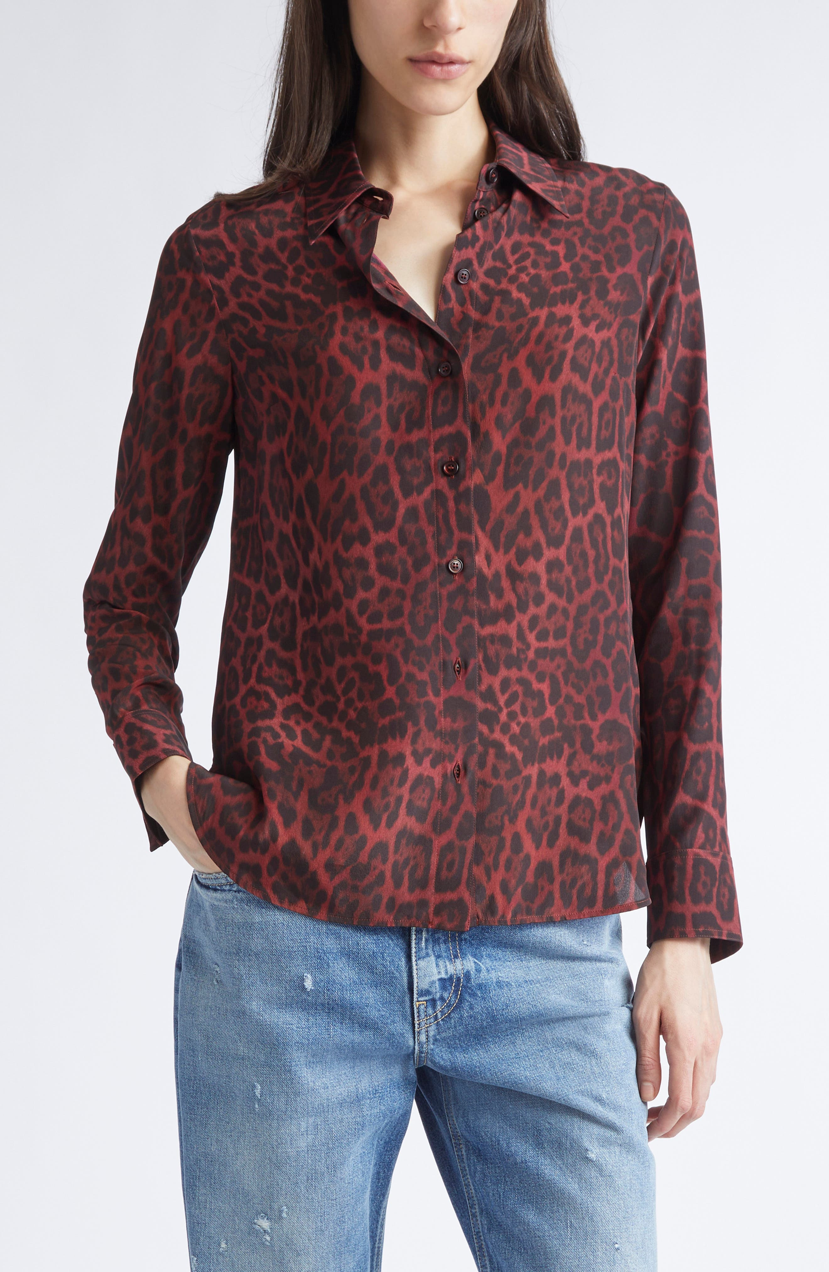 Stella McCartney Iconic Leopard Print Button-Up Shirt in 6062 - 1