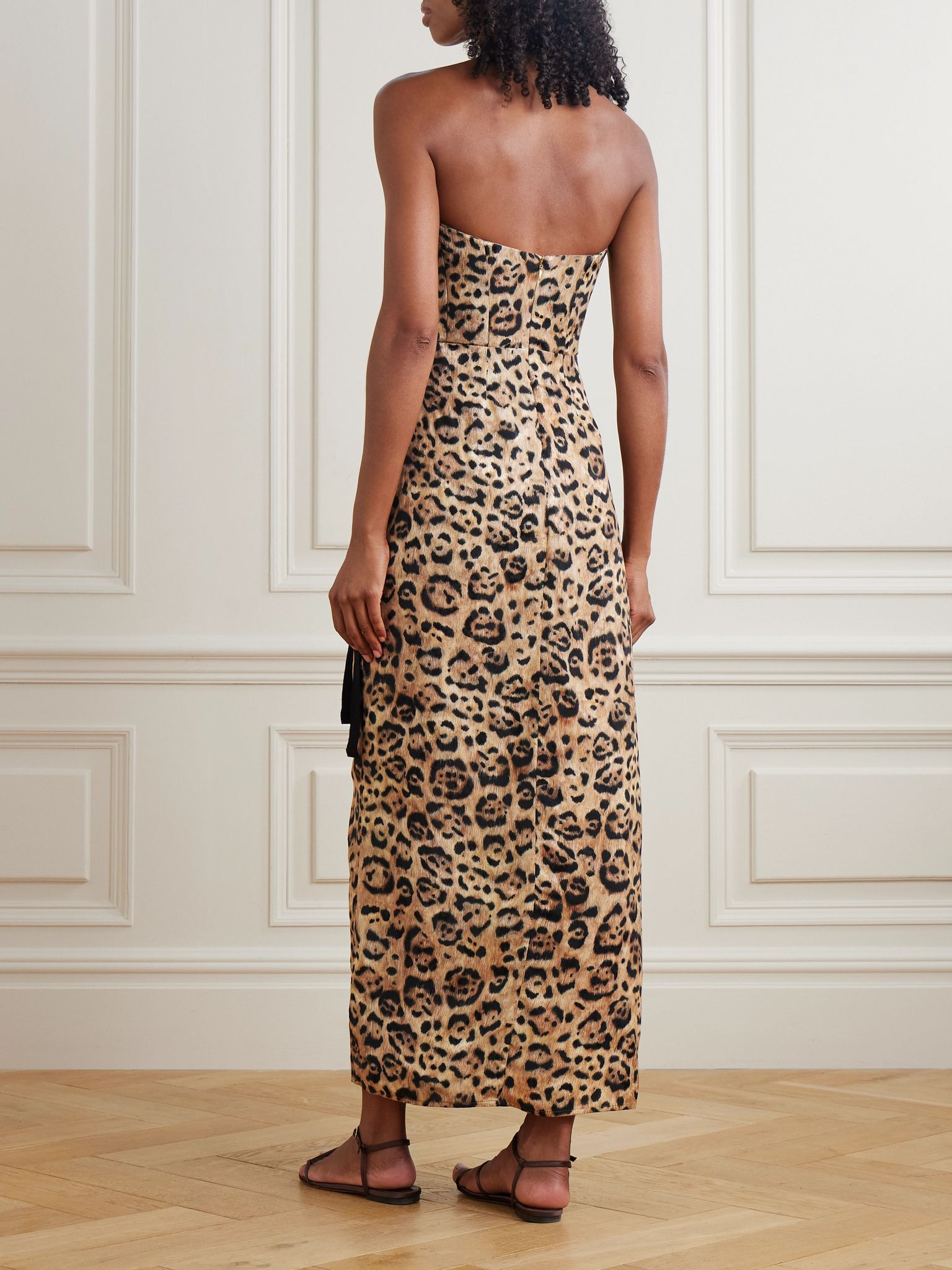 Cinéfila strapless wrap-effect leopard-print jersey midi dress Leopard print - 3