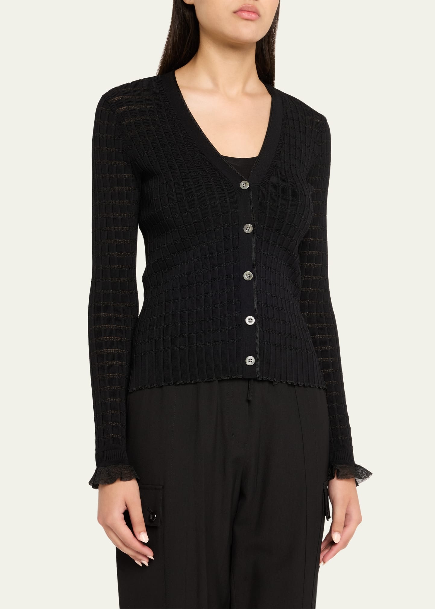 Ruffle-Trim V-Neck Cardigan - 4