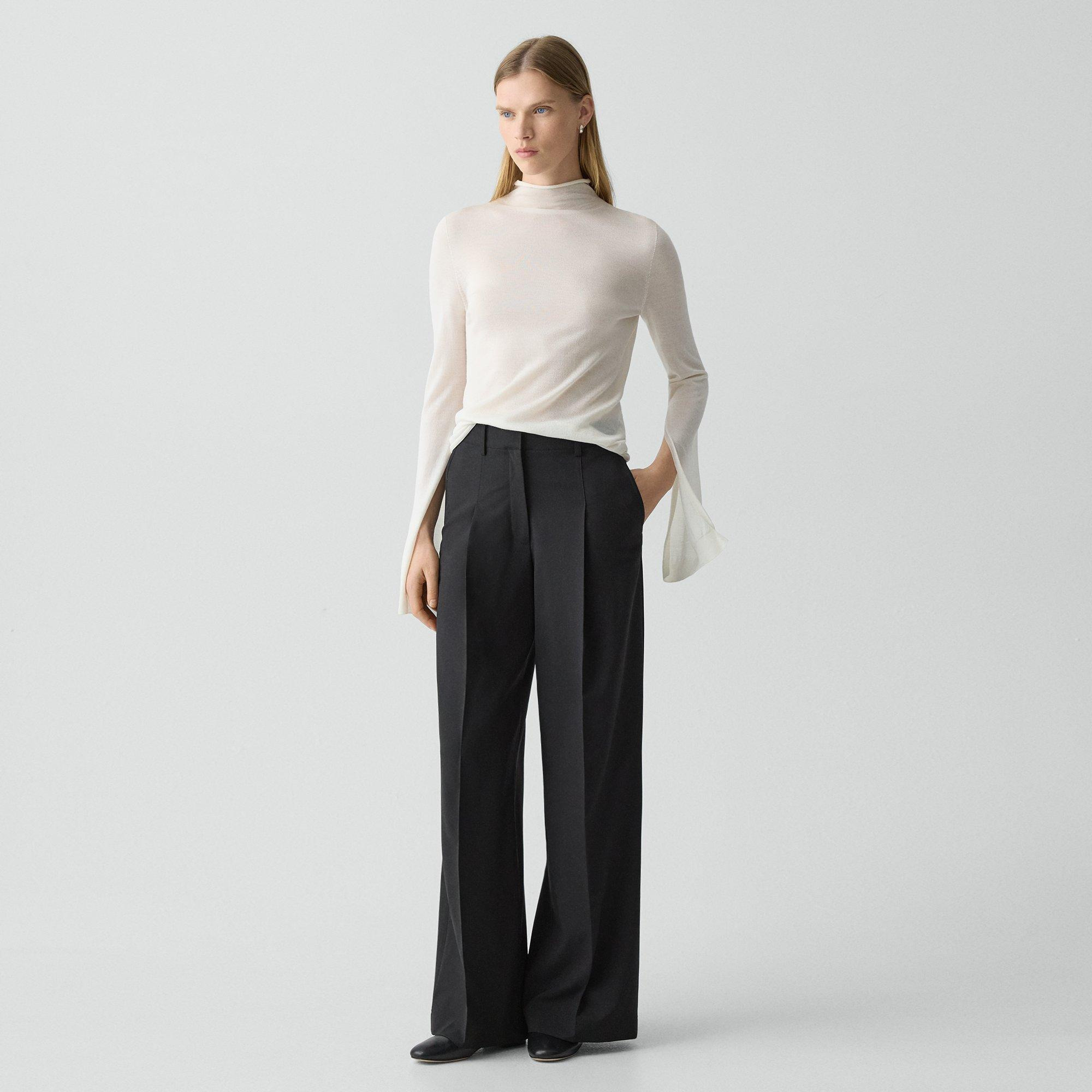 Pleated Wide-Leg Pant, 29'' in Good Wool - 3