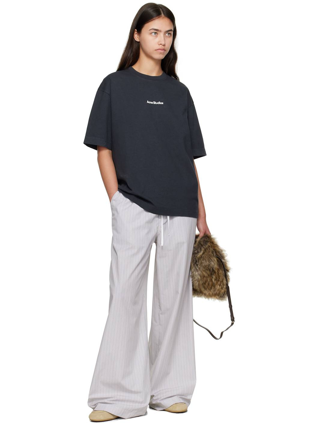White & Brown Striped Heavy Poplin Trousers - 4