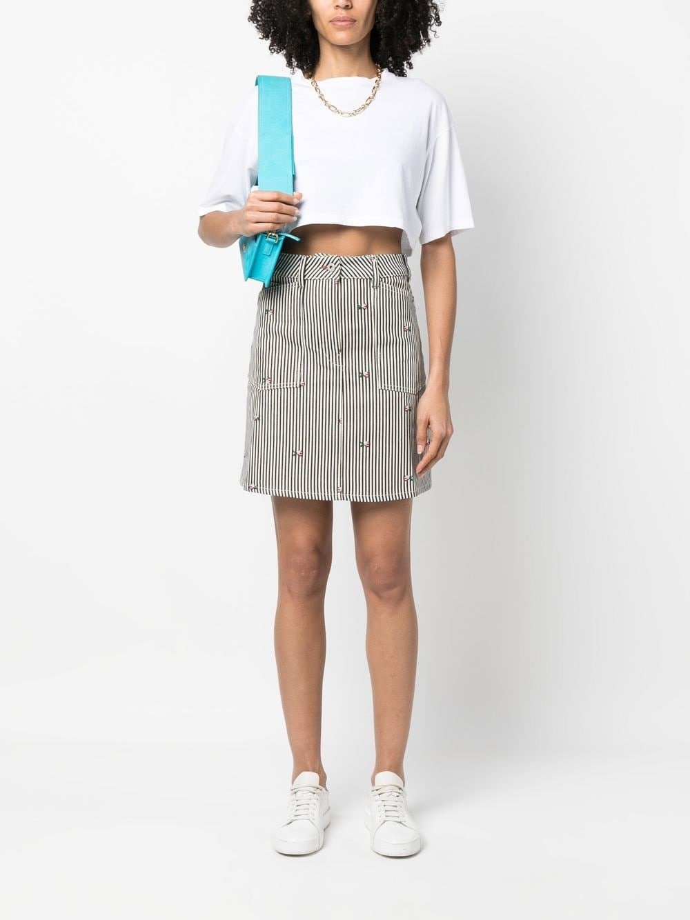 floral-embroidered stripe-print skirt - 2