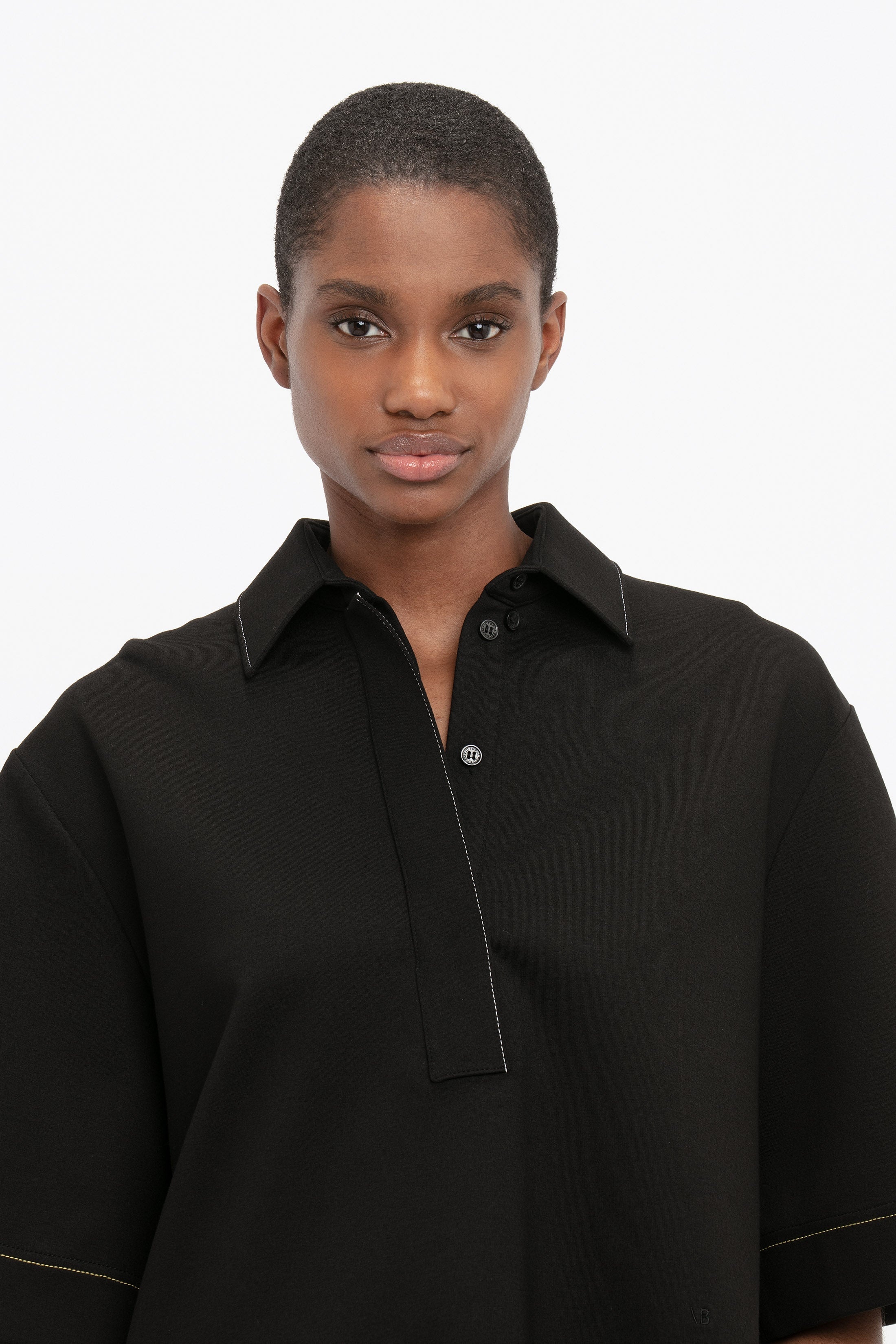 Pointed Collar Oversized Shirt In Black - 9