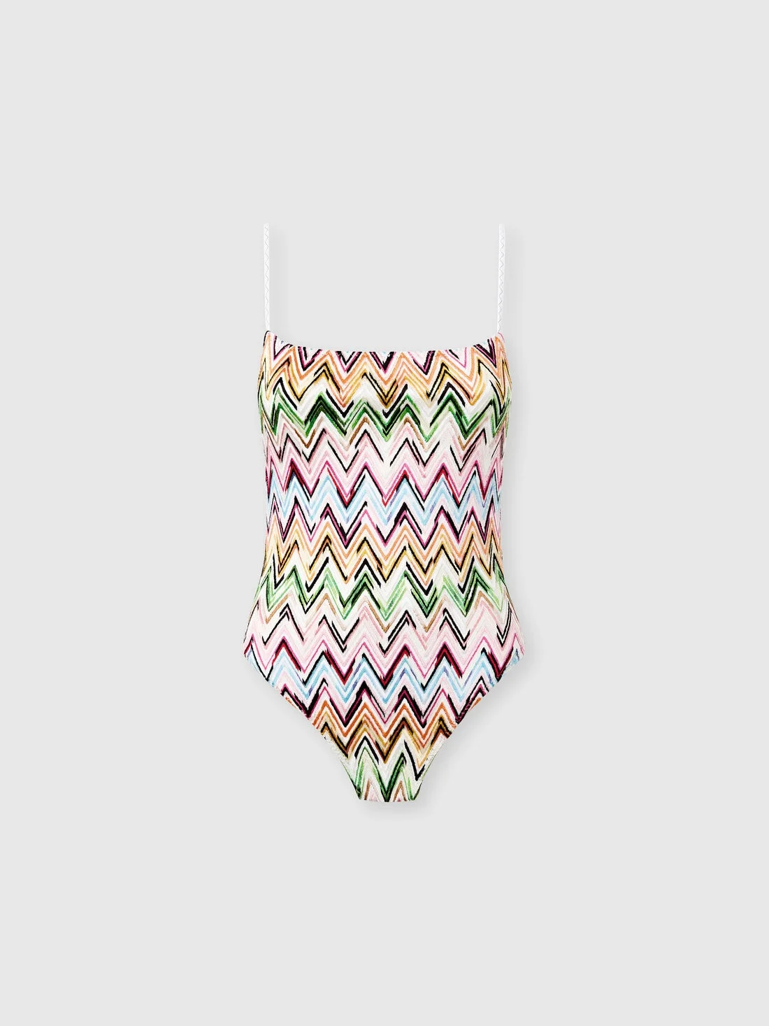 One-piece swimsuit in stretch viscose with lace and zigzag pattern - 1