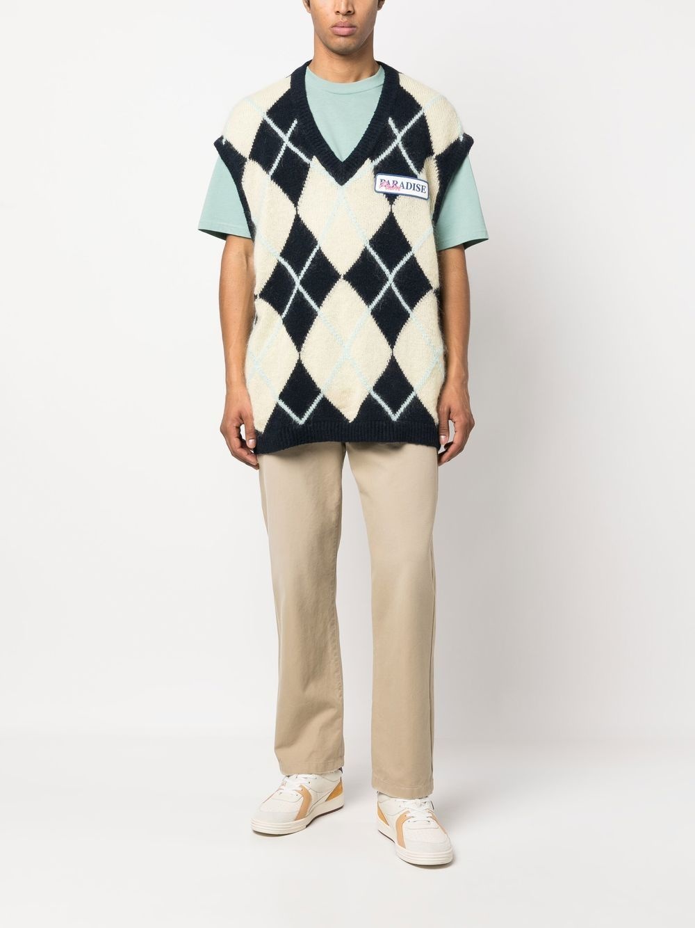 logo-patch argyle knitted vest - 2