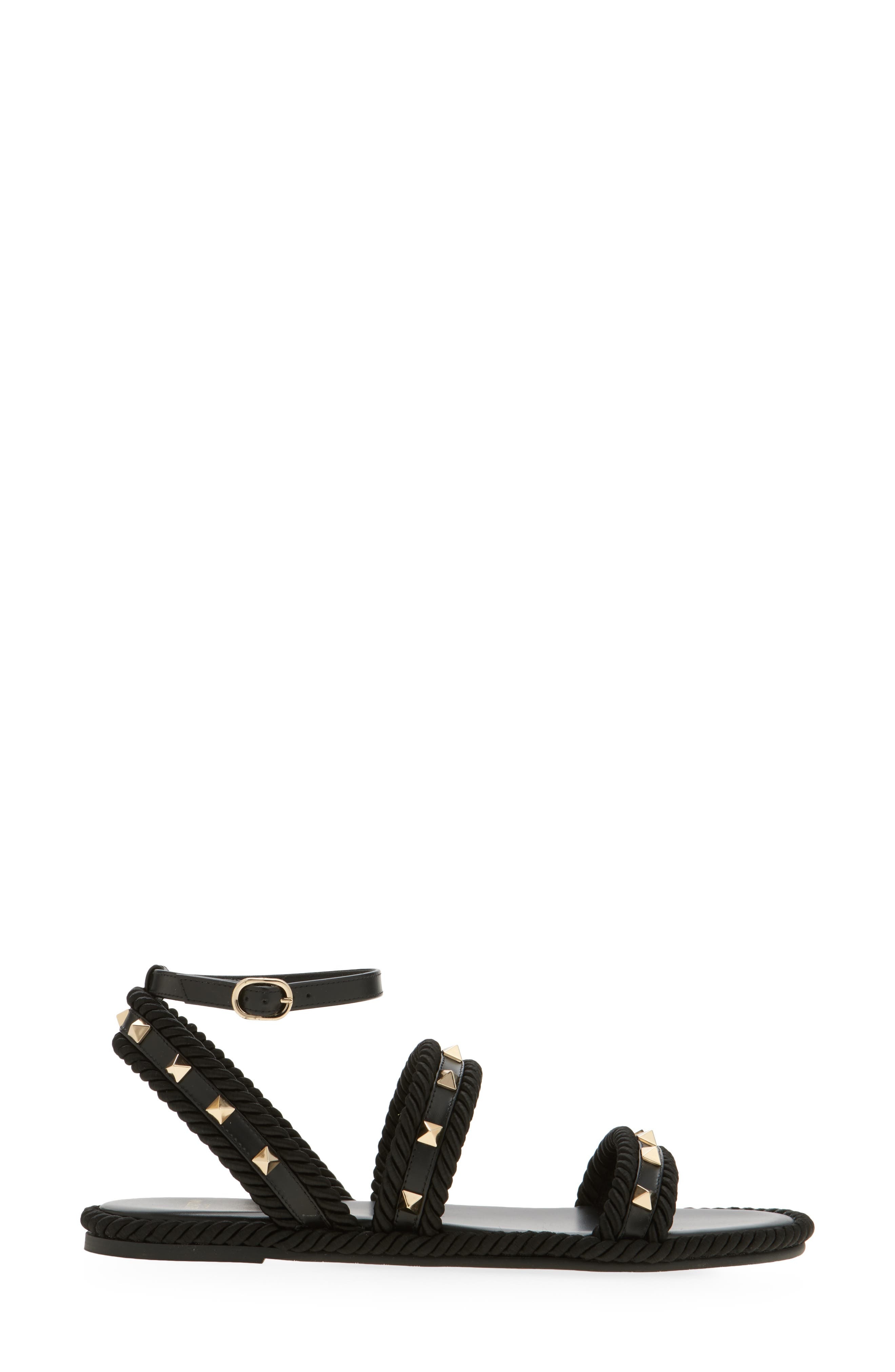 Valentino Garavani Rockstud Ankle Strap Flat Sandal in Black at Nordstrom - 3