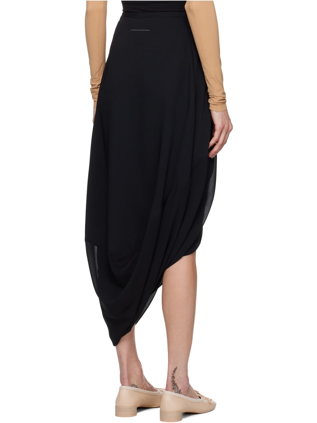 Black Asymmetric Midi Skirt - 3
