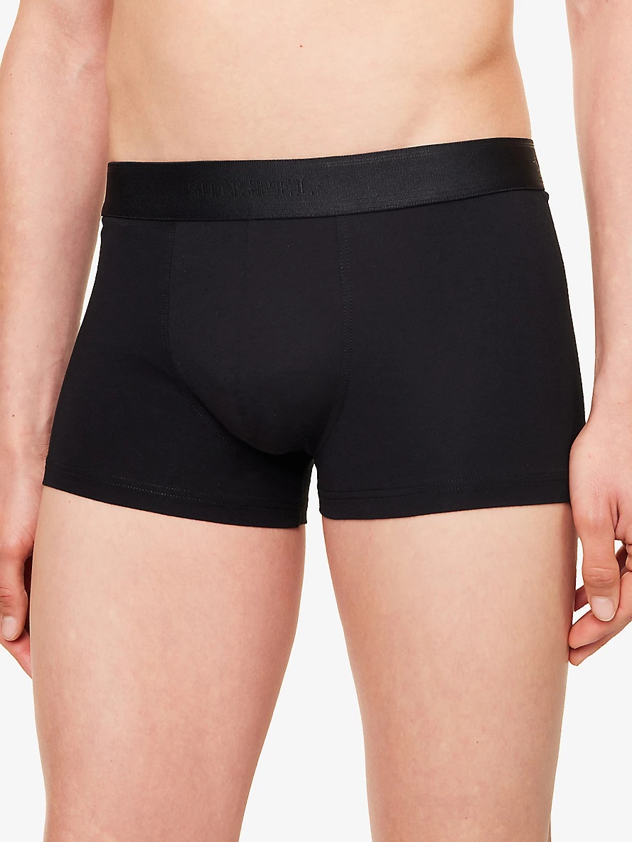 Branded-waistband mid-rise pack of two stretch-cotton trunks - 4