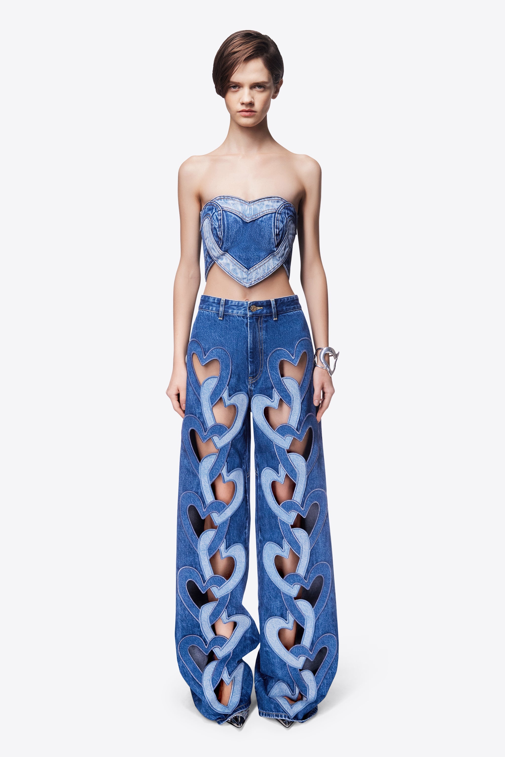 HEART CUTOUT WIDE LEG JEAN - 3