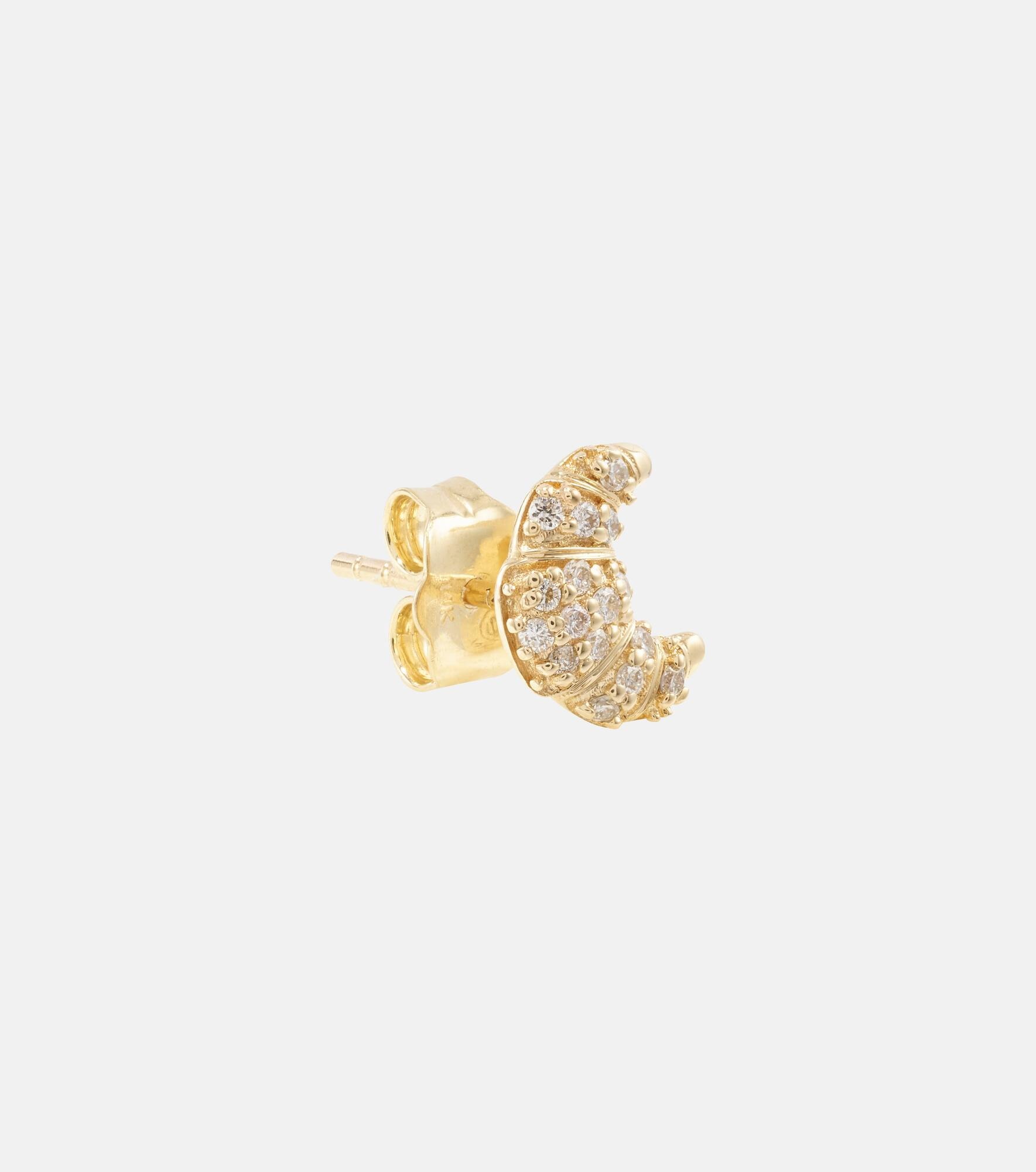 Croissant Small 14kt gold stud earrings with diamonds - 4