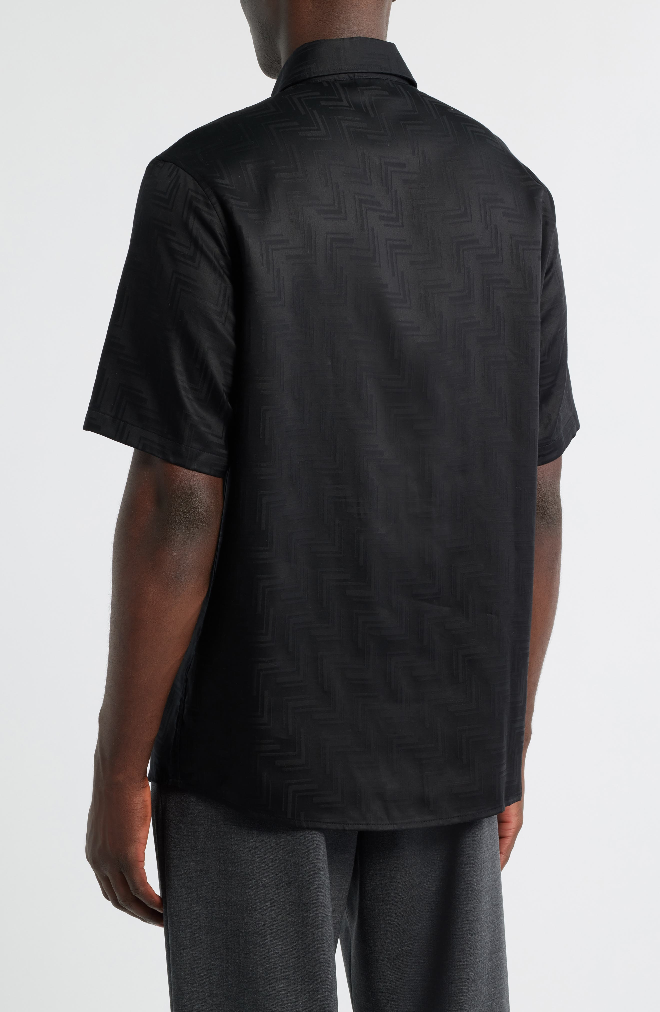 Emporio Armani Short Sleeve Lyocell Button-Up Shirt in Solid Black at Nordstrom - 3