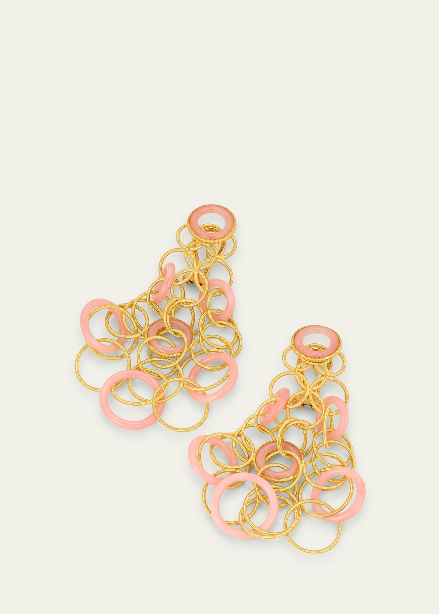 Hawaii 18K Yellow Gold Pink Opal Earrings, 7cm - 3
