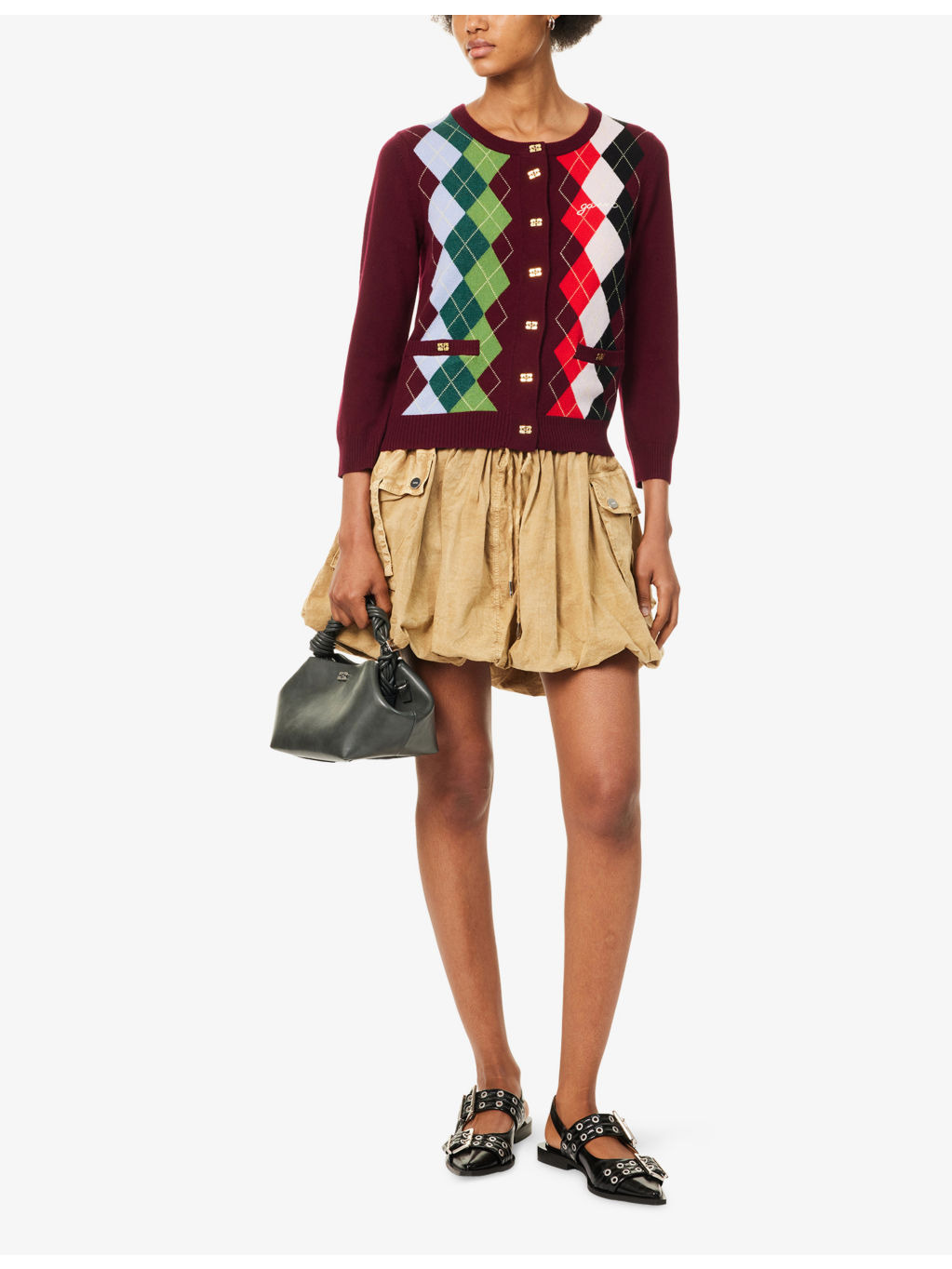 Rhombus-Print Round-Neck Wool And Cashmere Cardigan - 2