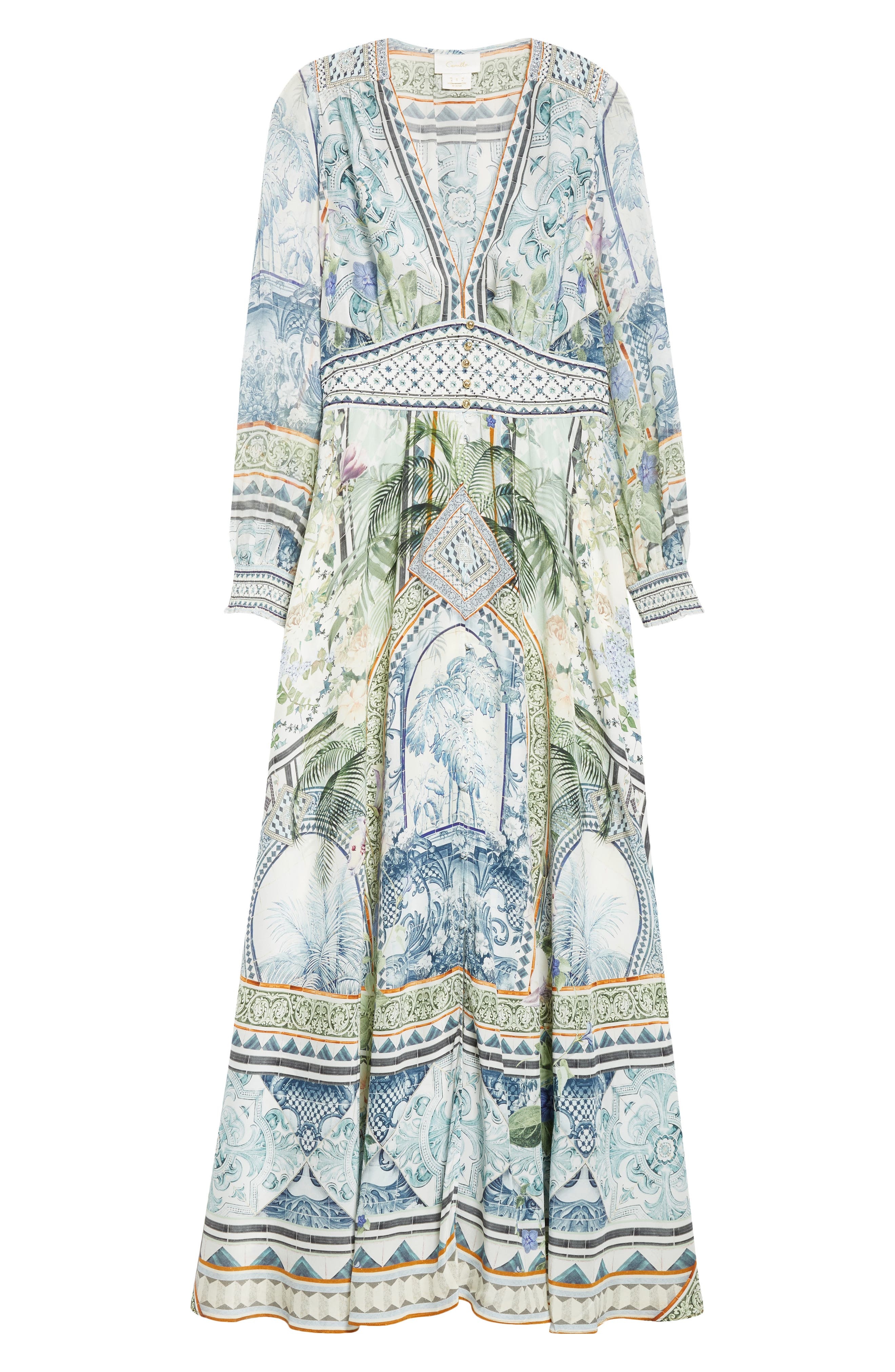 Camilla Button Front Silk Crepe Midi Dress in Jardim Party at Nordstrom - 5