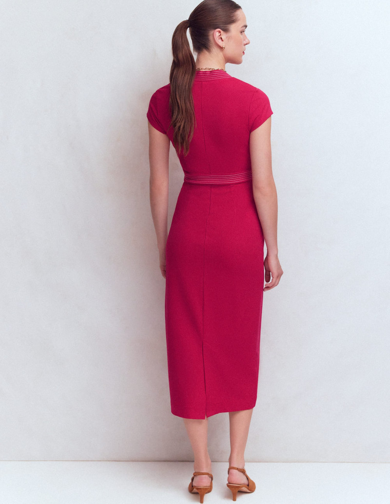 Topstitch Ponte Work Dress-Pomegranate 4
