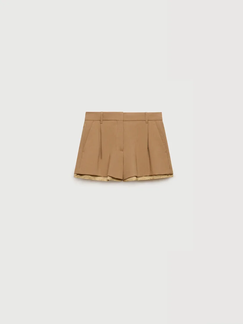 BROWN WOOL SHORTS WITH EXPOSED LINING - 1