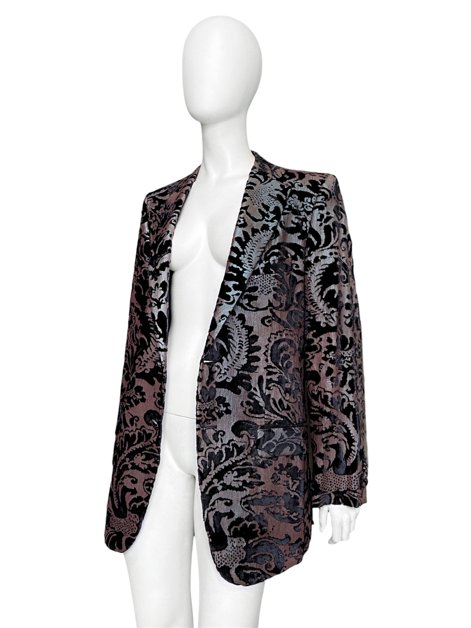STATEMENT Gucci Spring 2000 Tom Ford Runway Men’s Damask Iridescent Floral Velvet Tuxedo Blazer Jack - 3