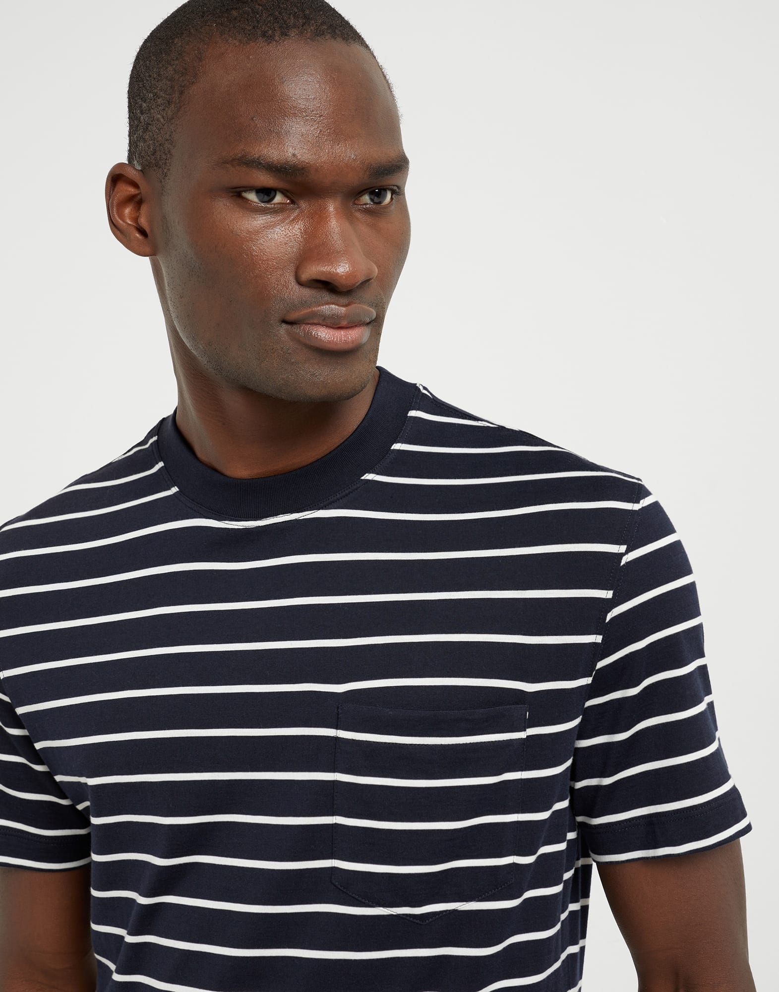 Silk and cotton striped jersey crew neck T-shirt with chest pocket - 3