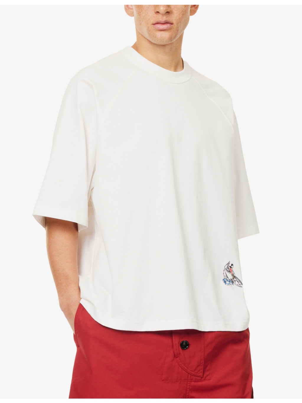 Raglan-sleeve motif-embroidery cotton-jersey T-shirt - 3