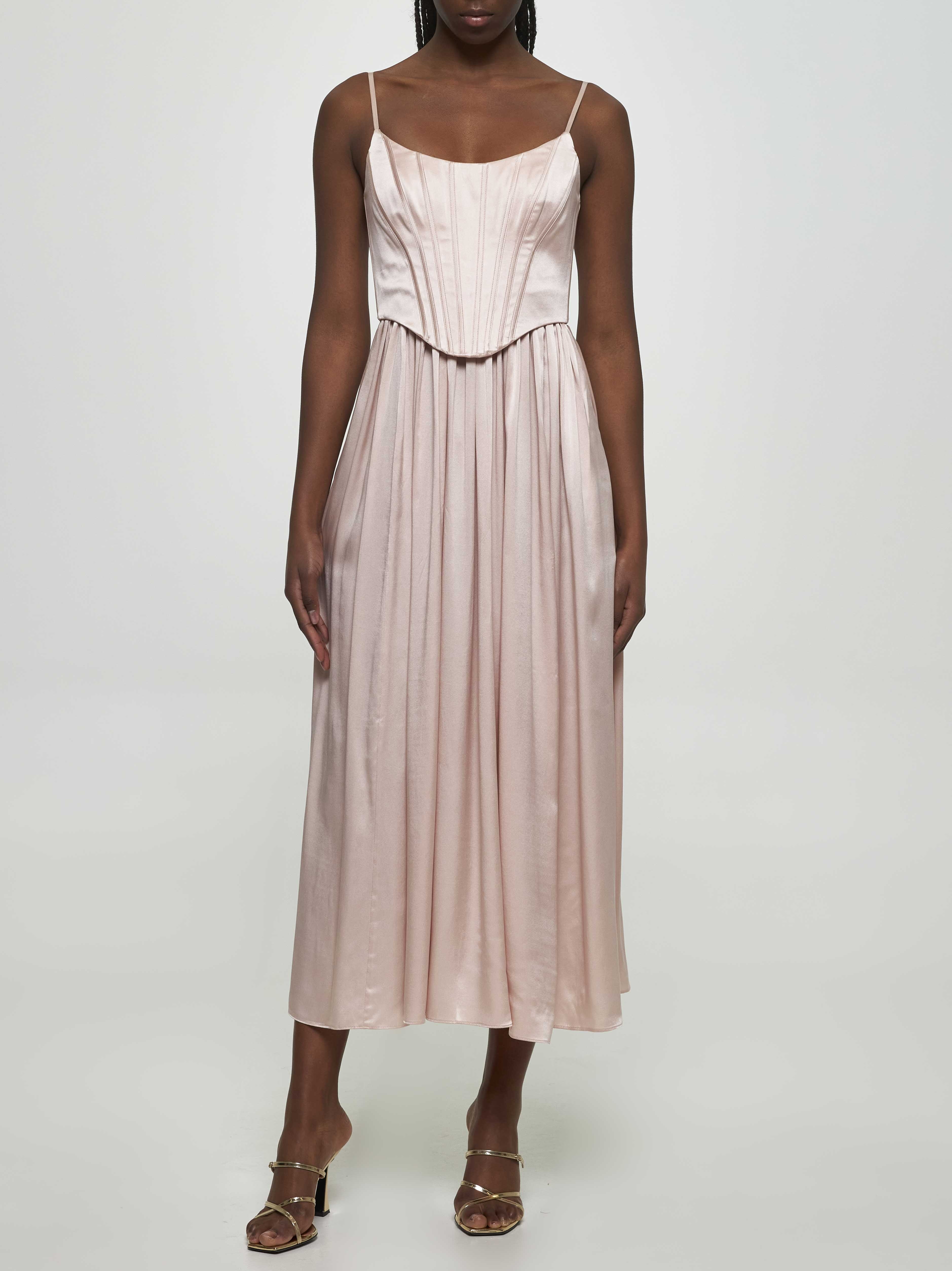 Pink silk corset midi dress - 2