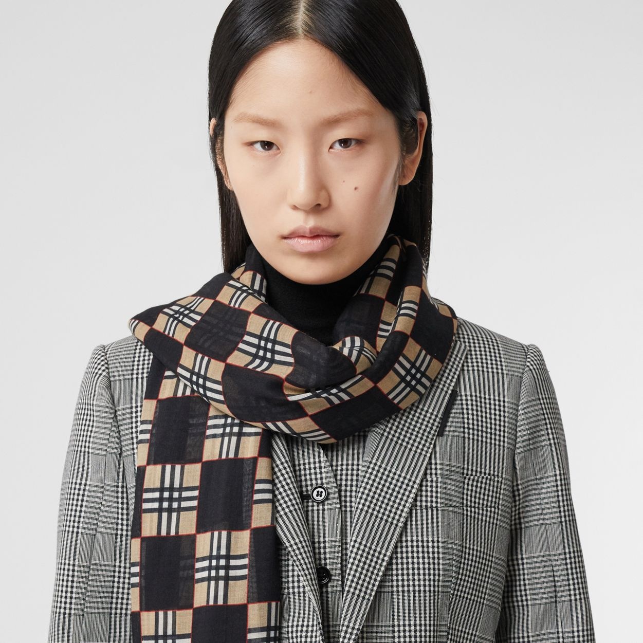 Chequer Print Wool Silk Scarf - 3