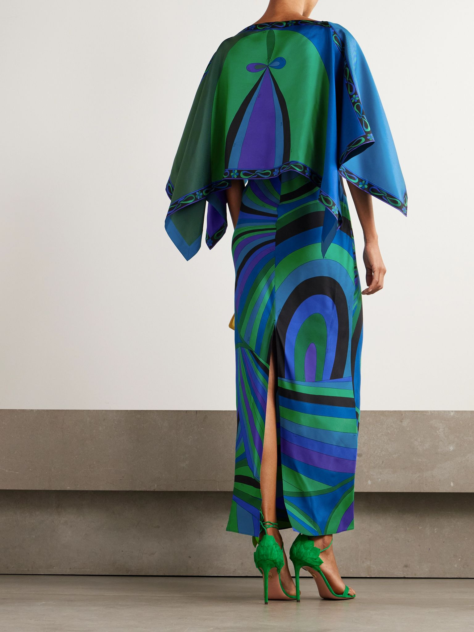 Layered printed silk-twill maxi dress Blue - 3