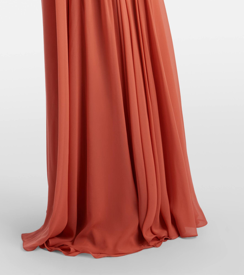 Gathered lace-trimmed silk gown 6