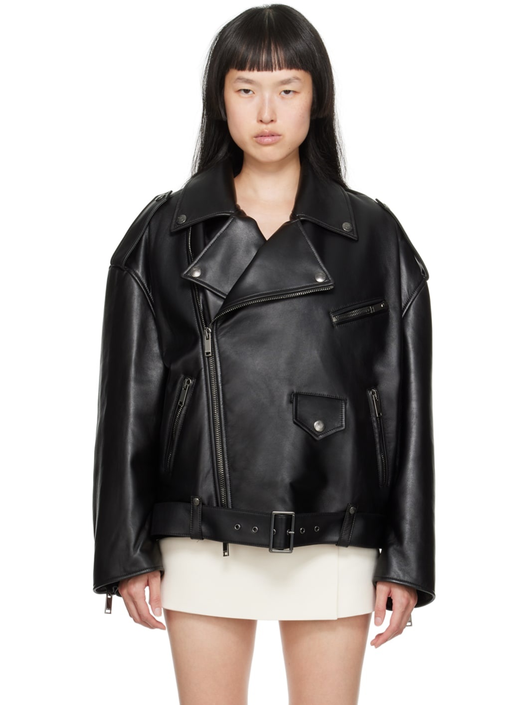 Black Belted Leather Jacket - 1