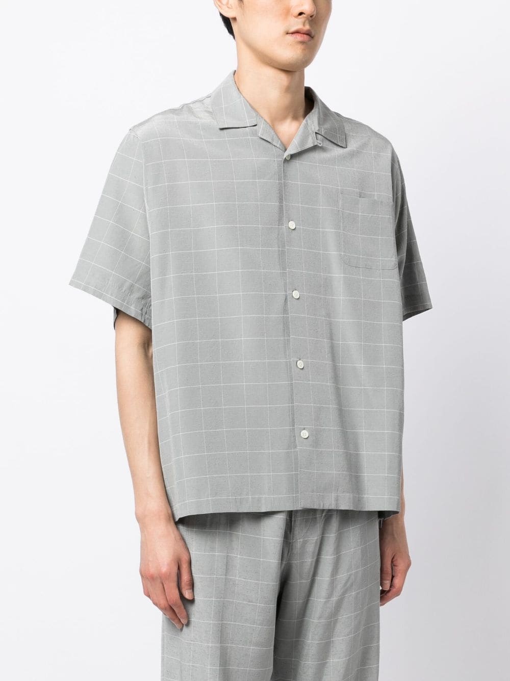check-pattern silk-blend shirt - 3