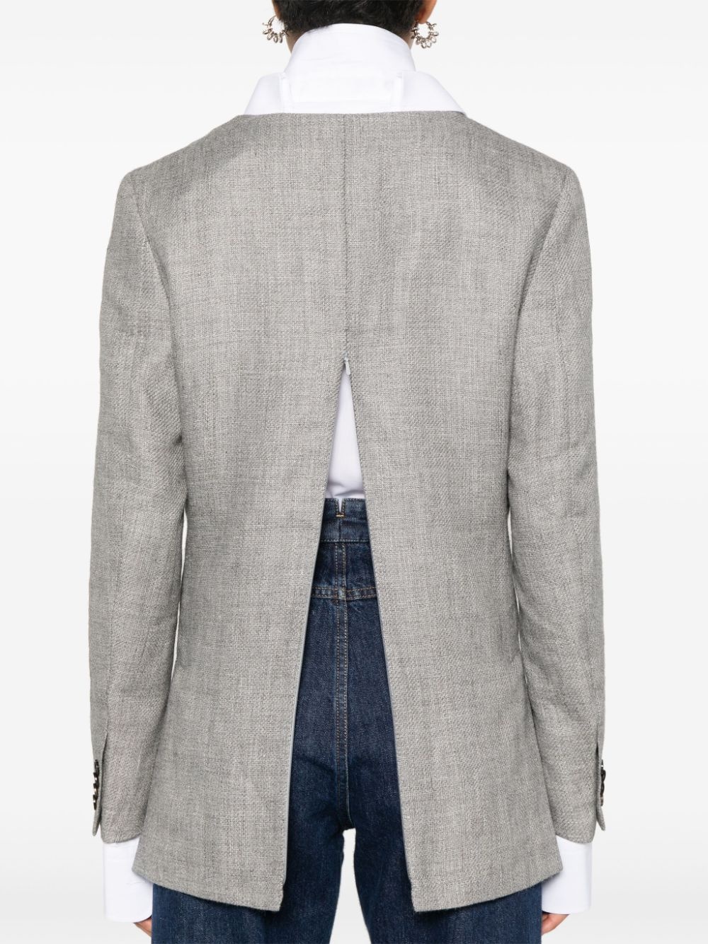 collarless V-neck blazer - 5