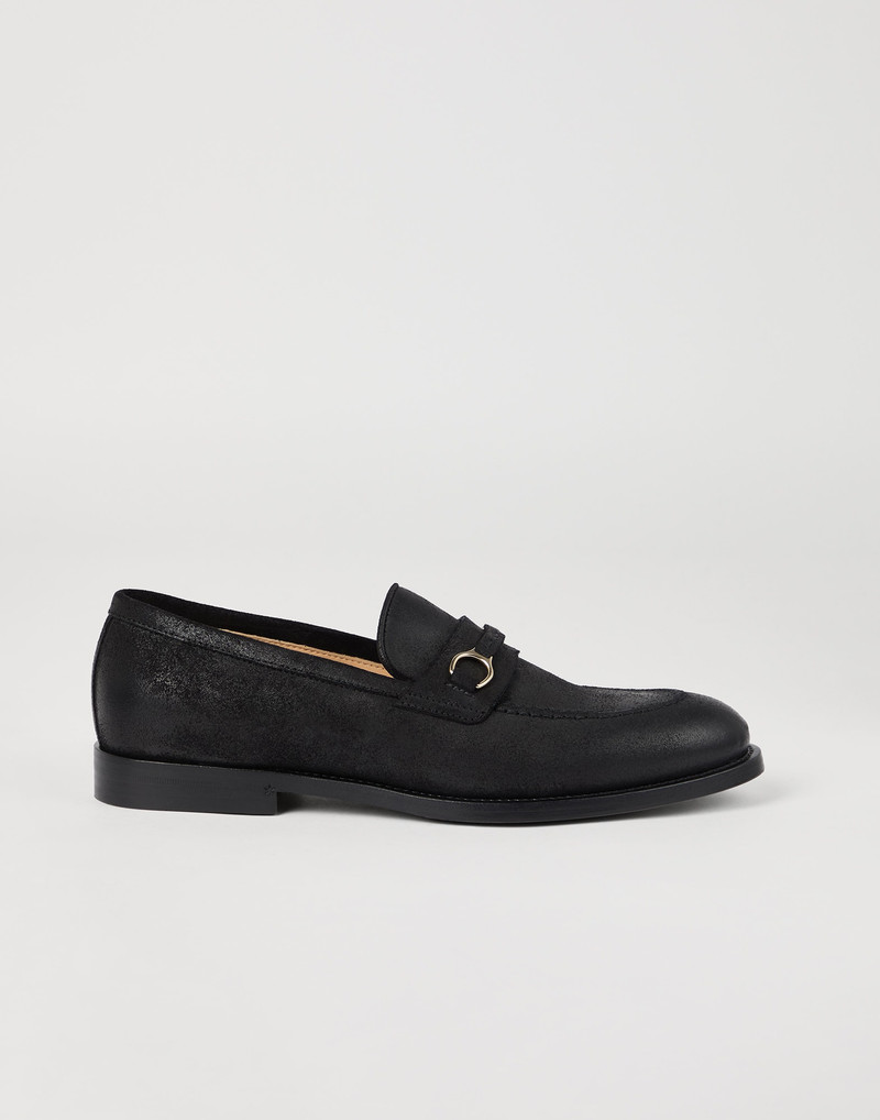 Oiled suede penny loafers with bit detail 5