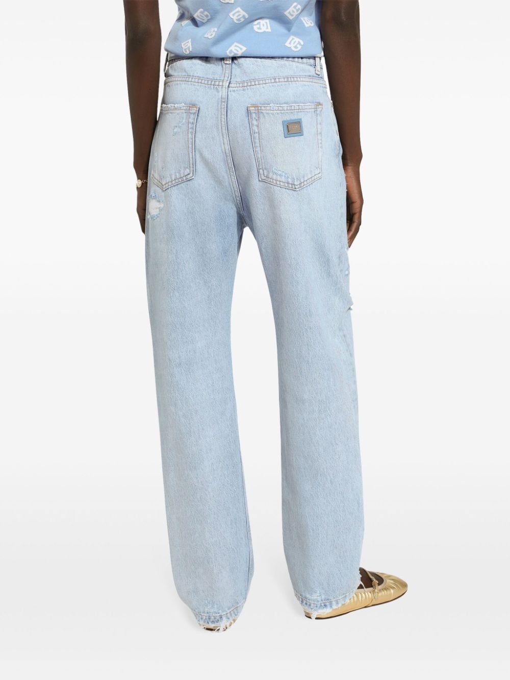 distressed finish straight-legged jeans - 5