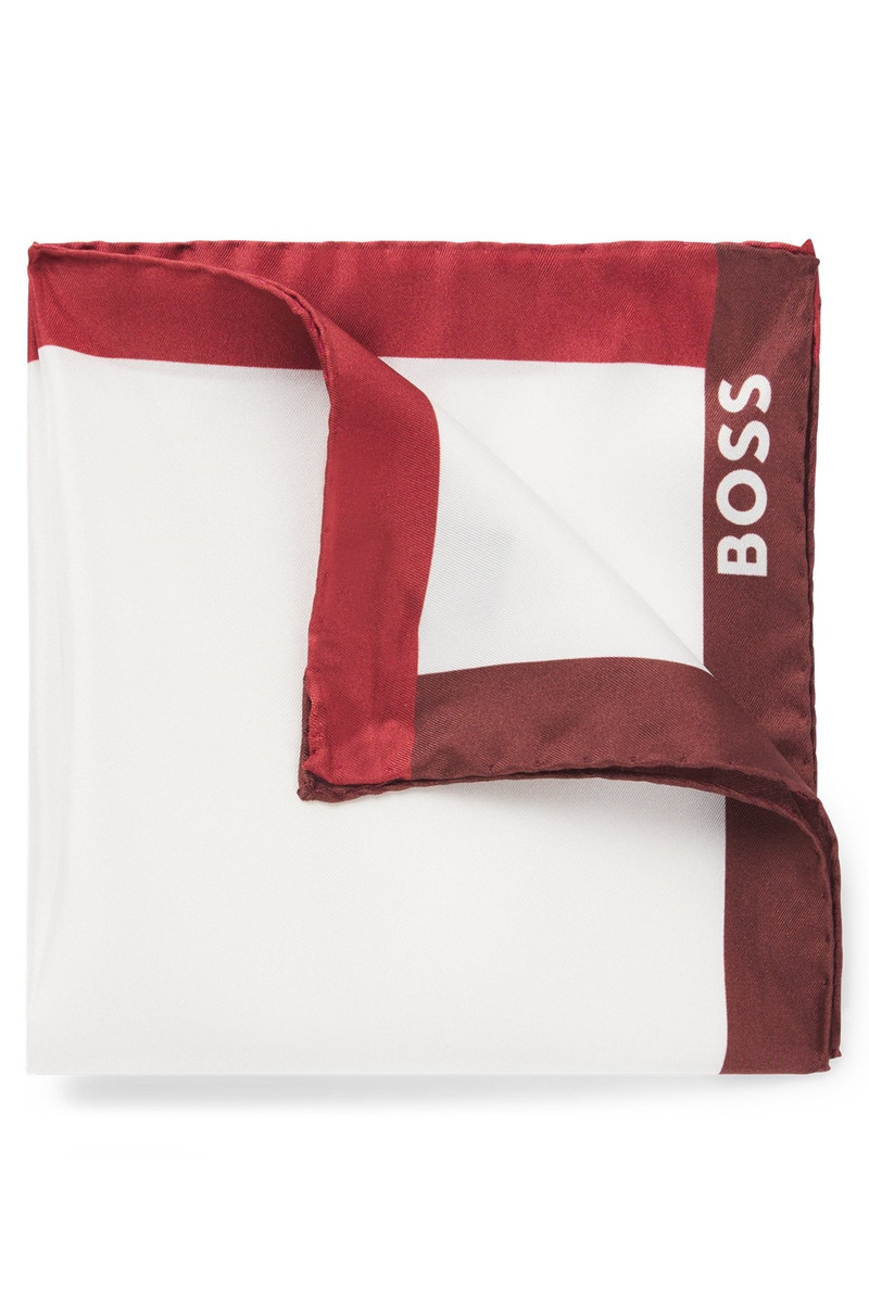 SILK POCKET SQUARE WITH BRANDING AND PRINTED BORDER 1