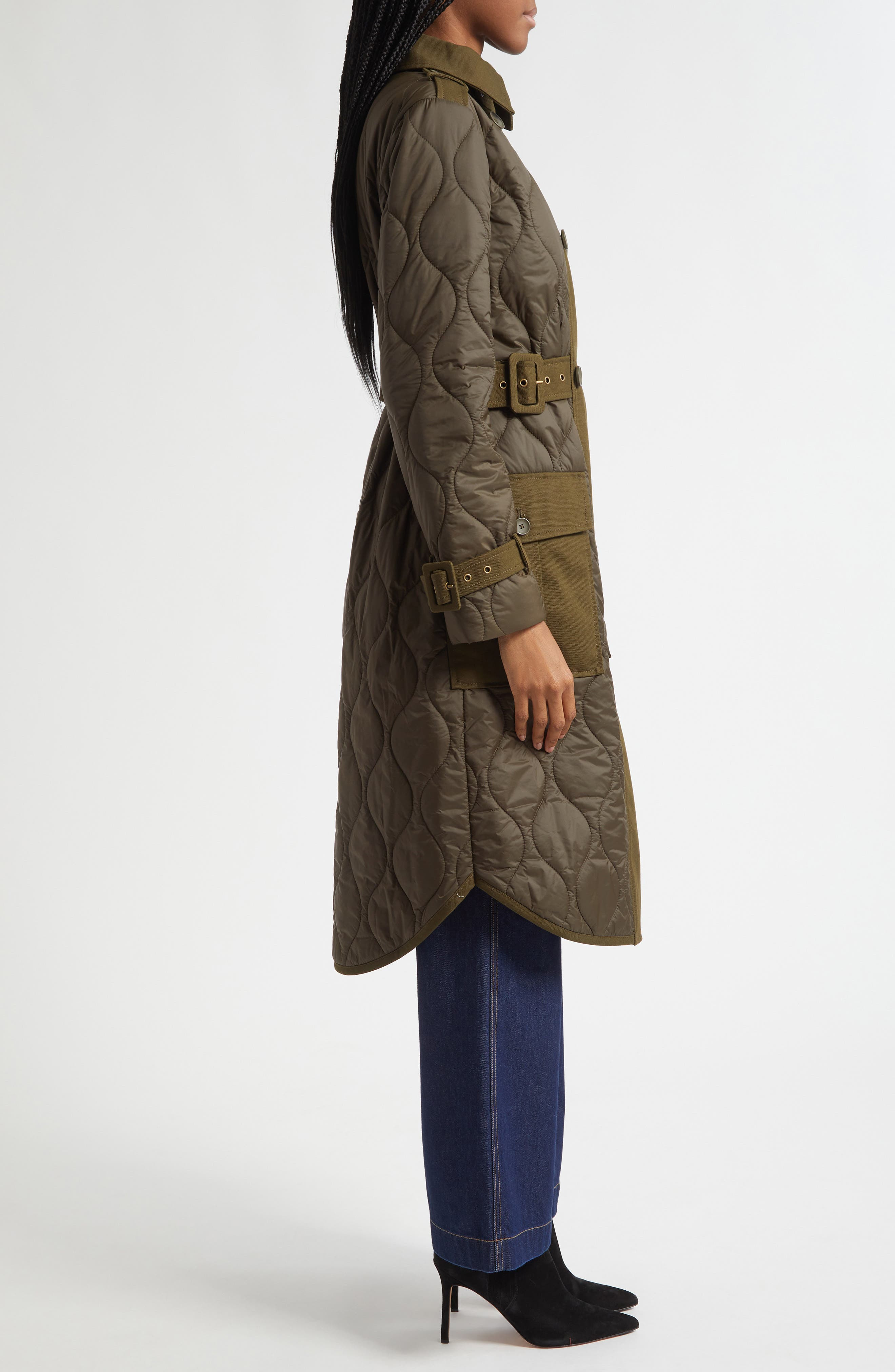 Veronica Beard Newberry Quilted Mixed Media Coat in Cypress at Nordstrom - 3
