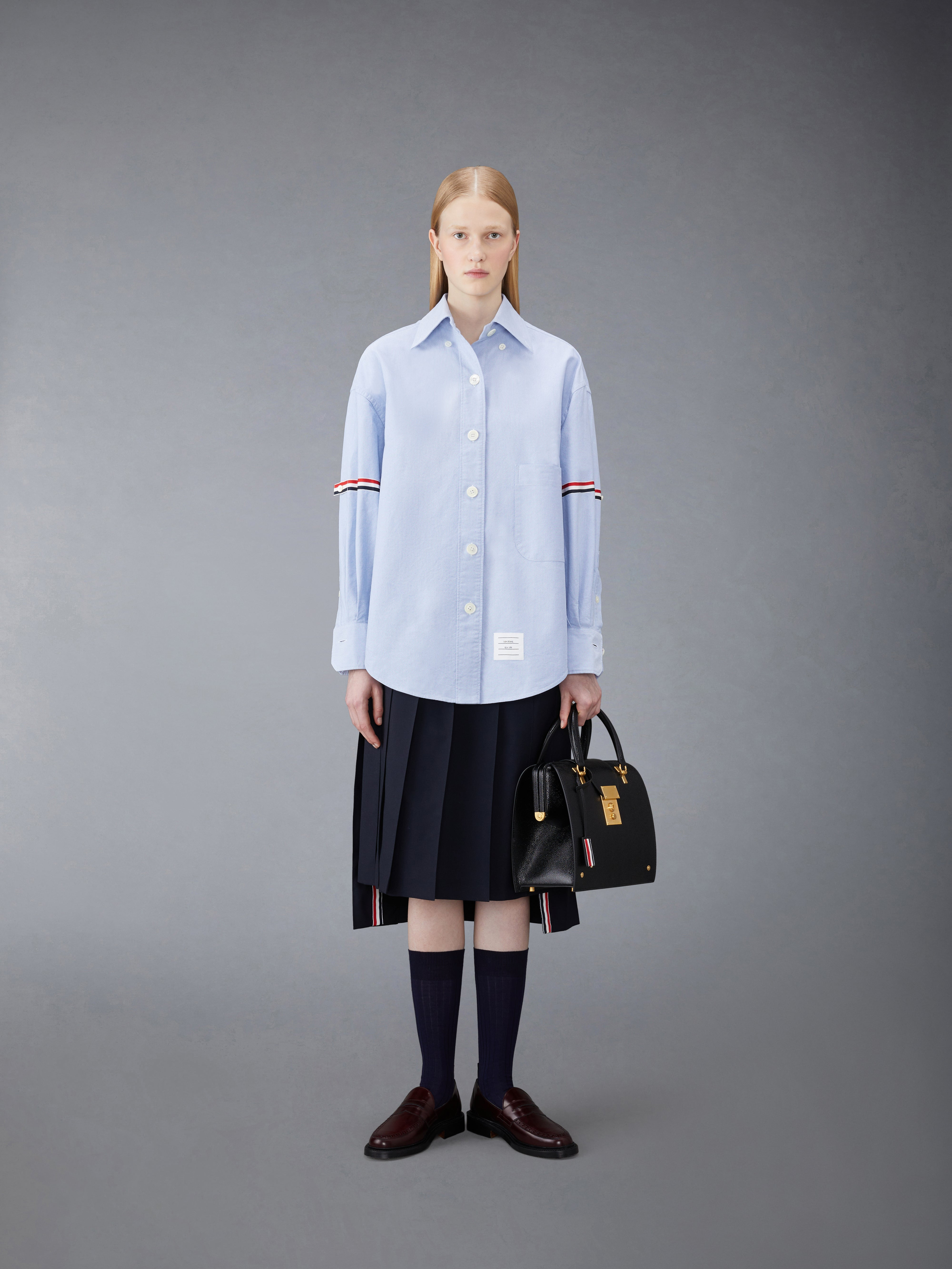 SUPERSIZED POINT COLLAR SHIRT W/ RWB GROSGRAIN ARMBANDS IN OXFORD - 3