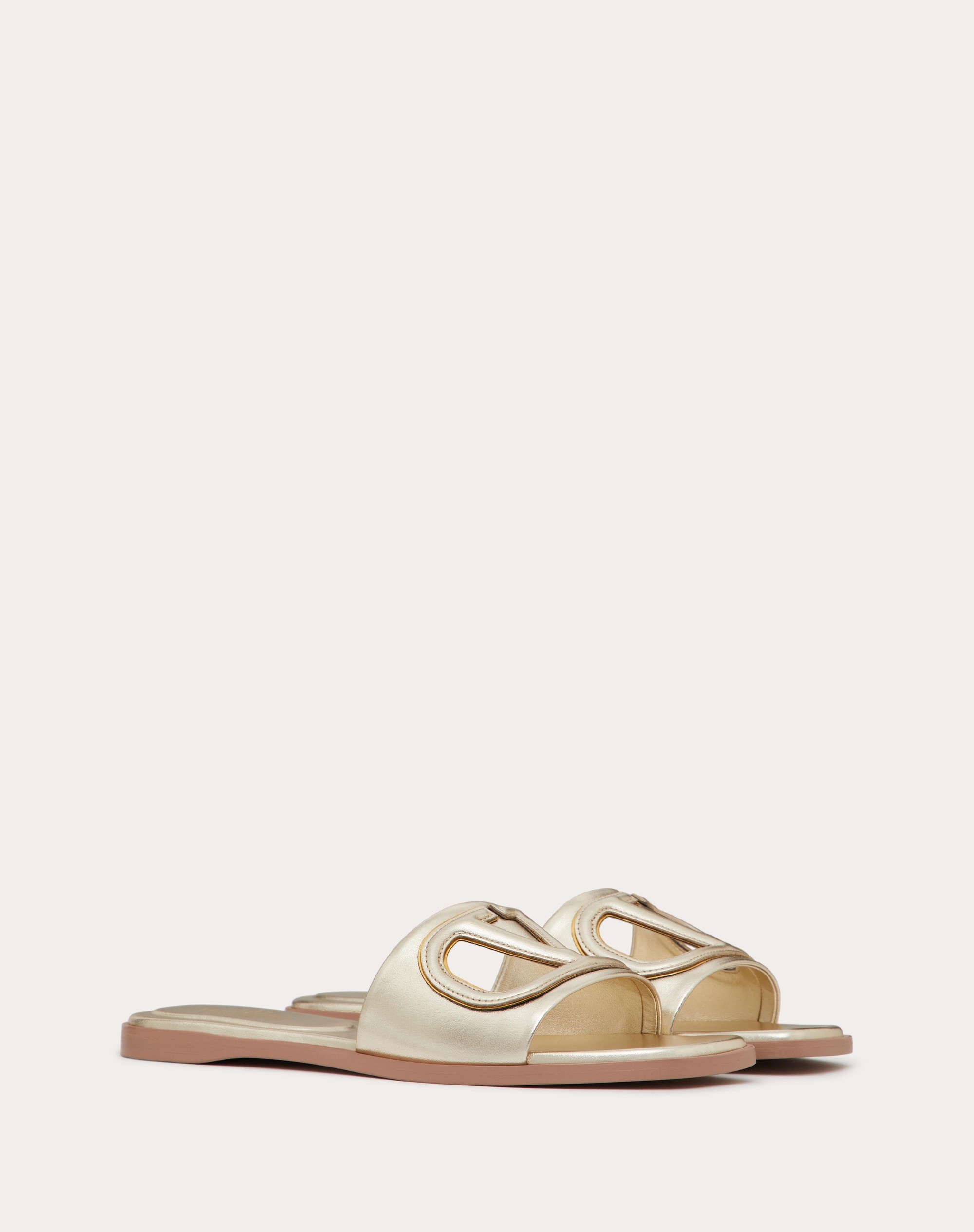 VLOGO CUT-OUT LAMINATED NAPPA LEATHER SLIDE SANDAL - 2