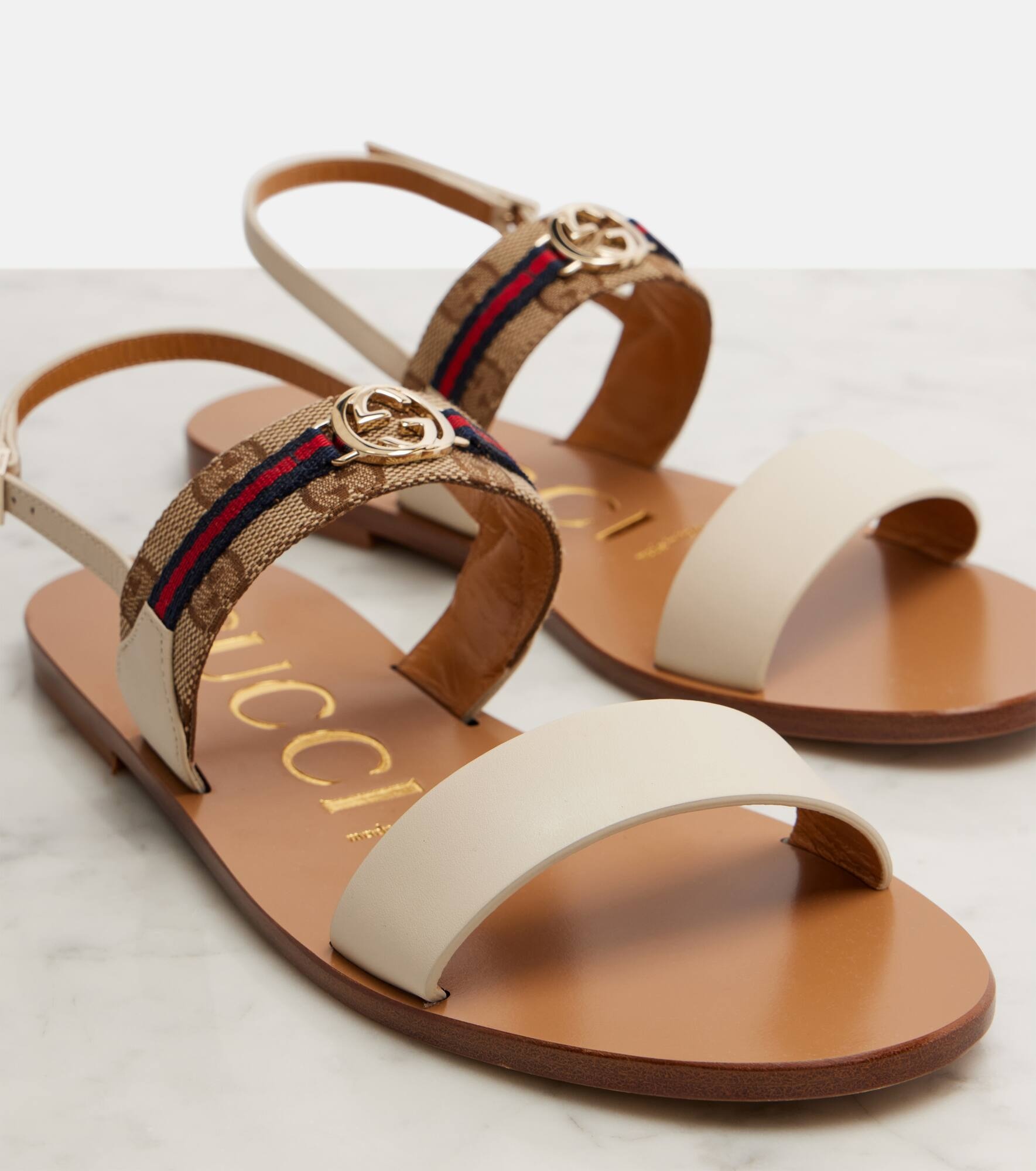 Interlocking G canvas and leather sandals - 5