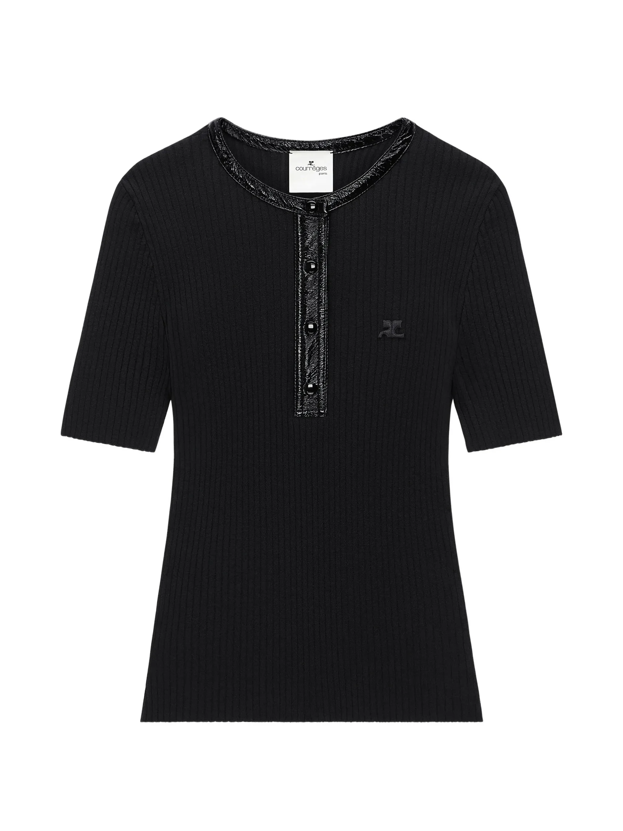 Courrèges Vinyl-trim Ribbed-knit T-shirt - 1