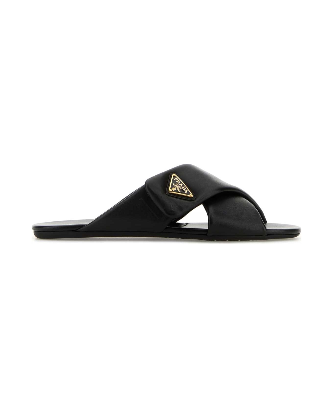 Black Nappa Leather Slippers - 1