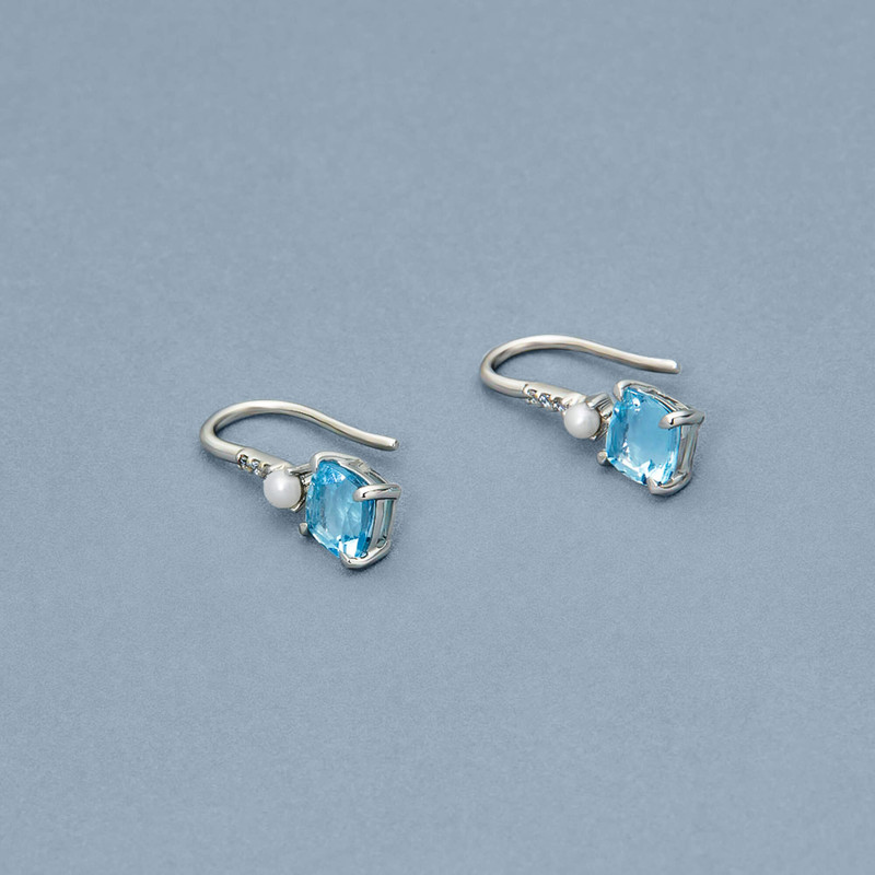 Cushion Cut Aquamarine and Pearl Drop Earrings 5