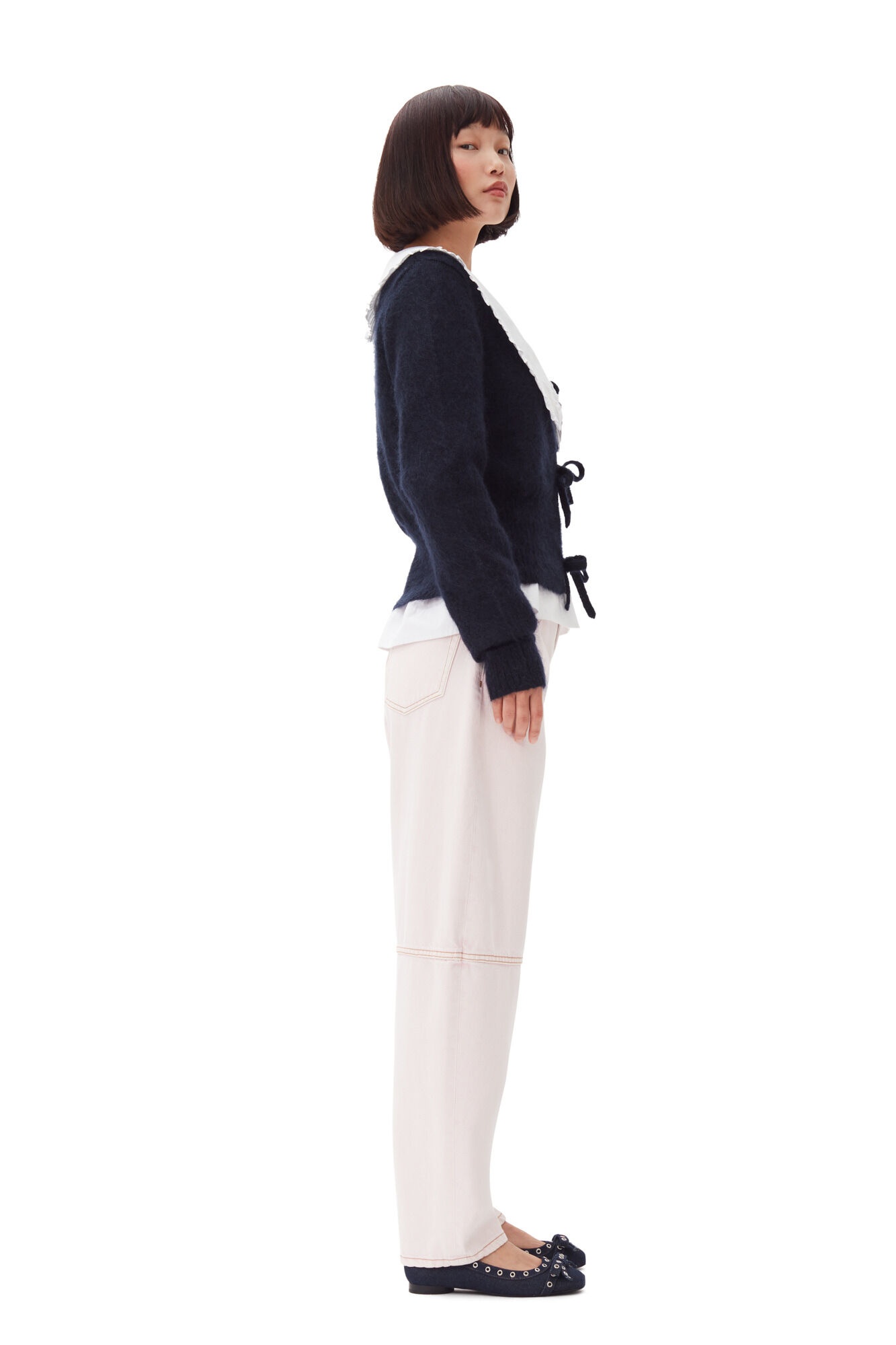 NAVY BLUE TIE STRING CARDIGAN - 5