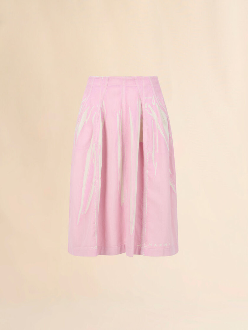 PINK SCREEN-PRINTED DENIM FLARED SKIRT 1