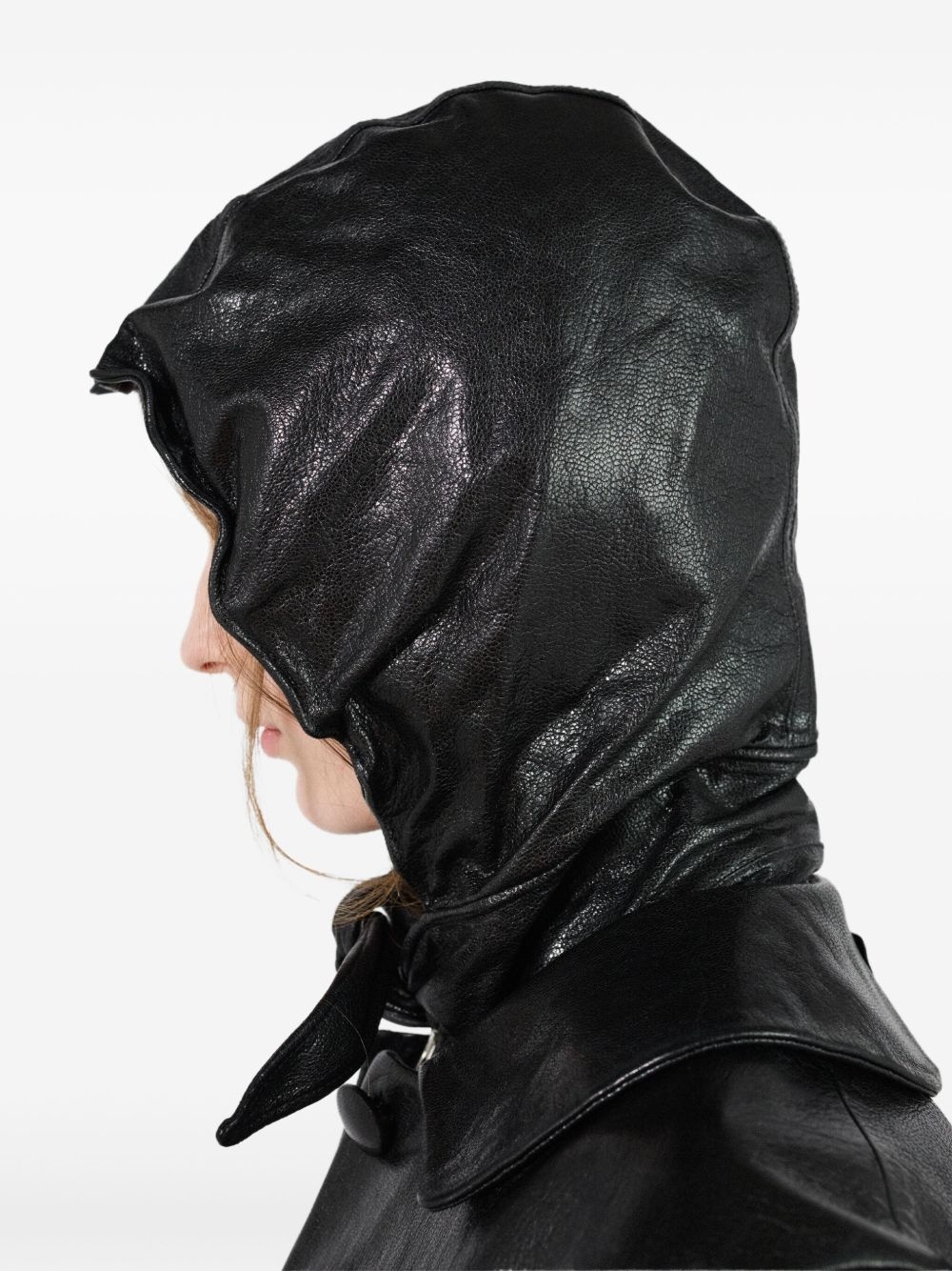 hooded leather jacket - 6