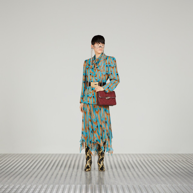 Lipstick and tool print silk shirt 2