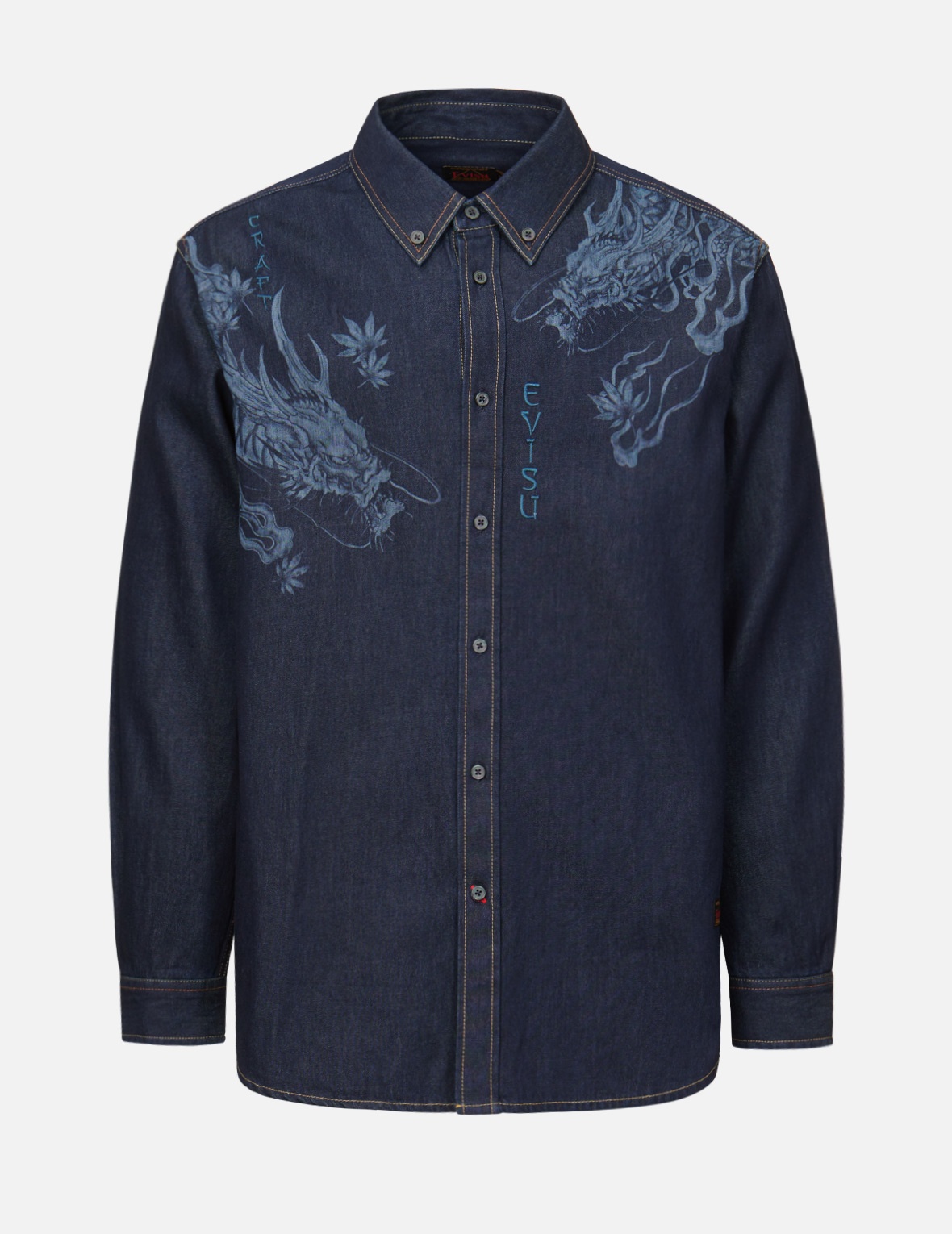 DRAGON MOTIF LASER-PRINT DENIM SHIRT - 1