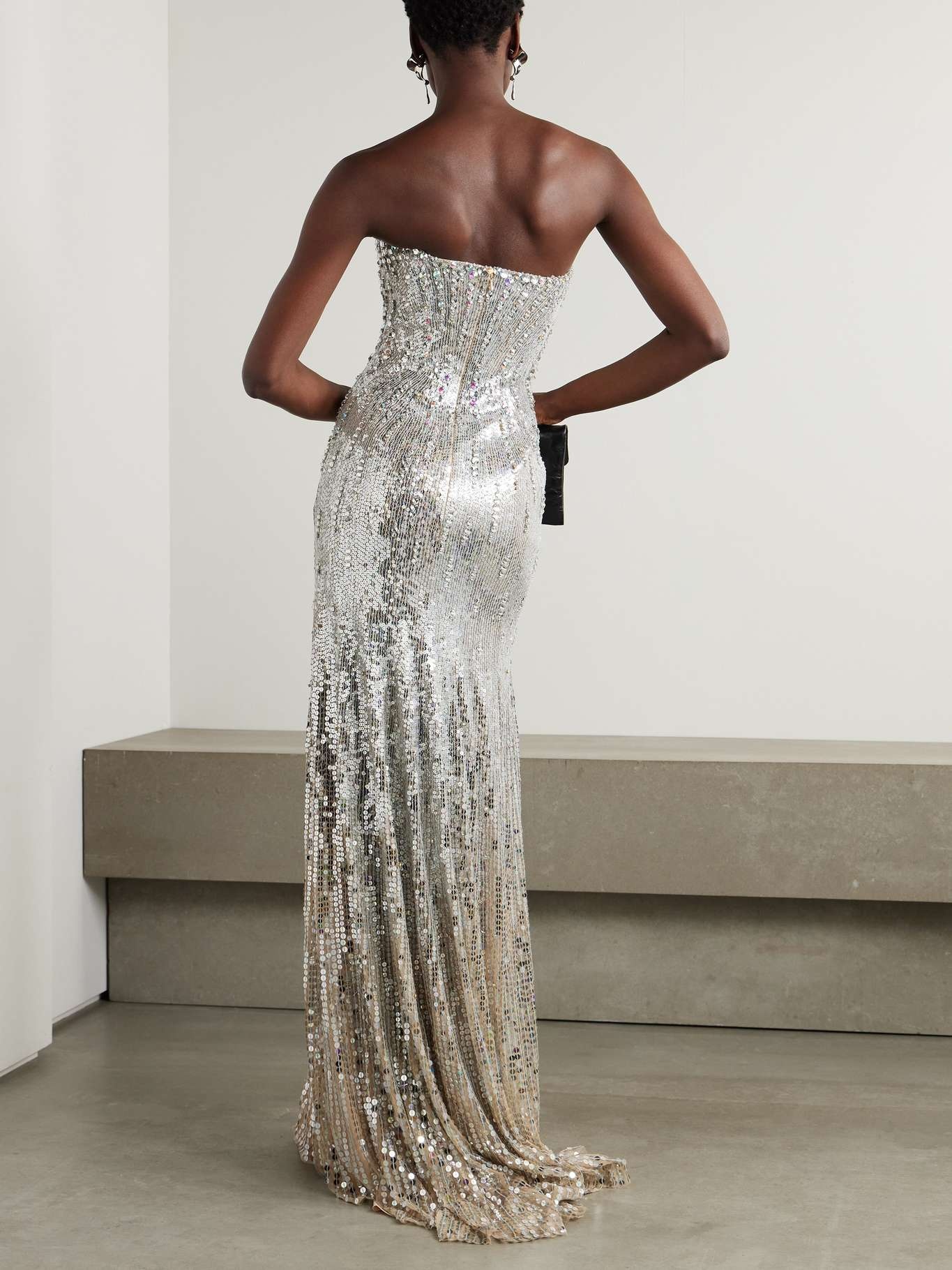 Sarai strapless crystal and sequin-embellished tulle gown Silver - 3