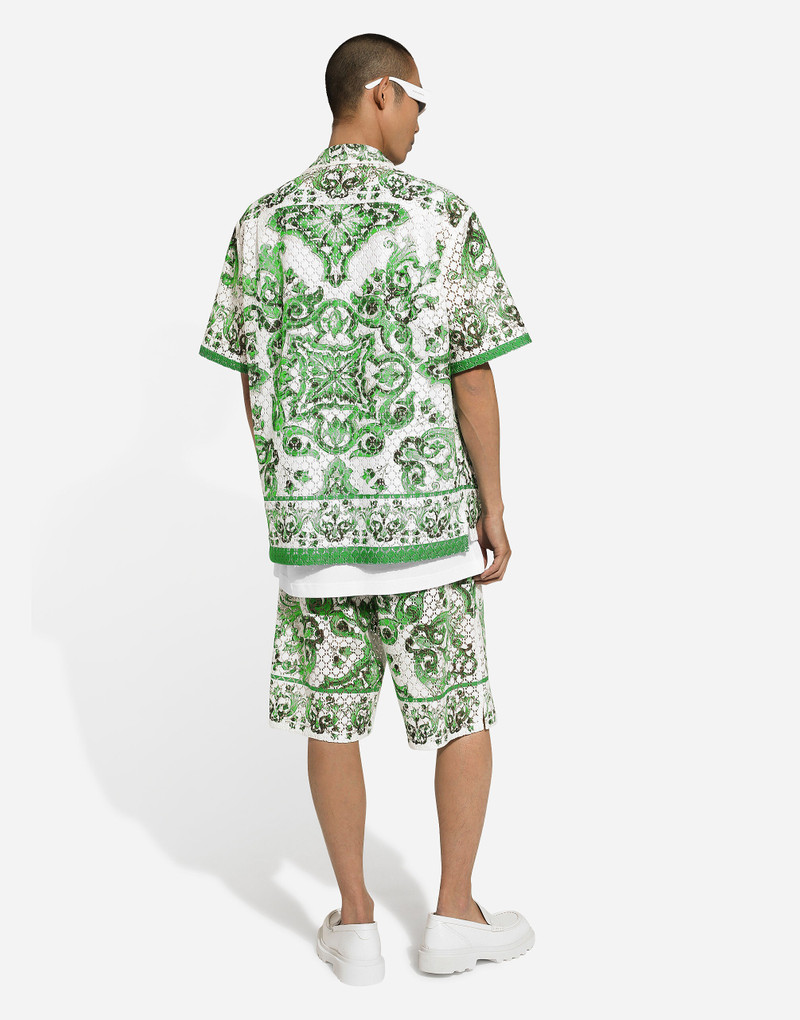 Crochet lace jogging shorts with majolica print 3