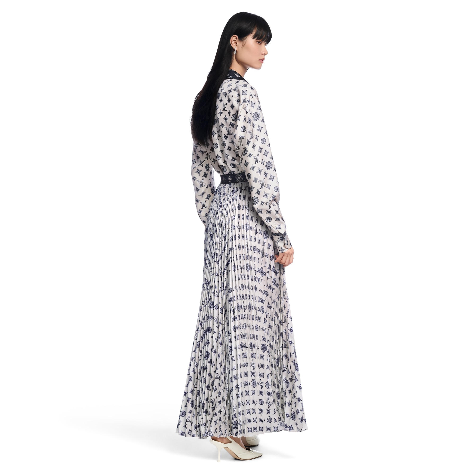 Monogram Silk Pleated Skirt - 5