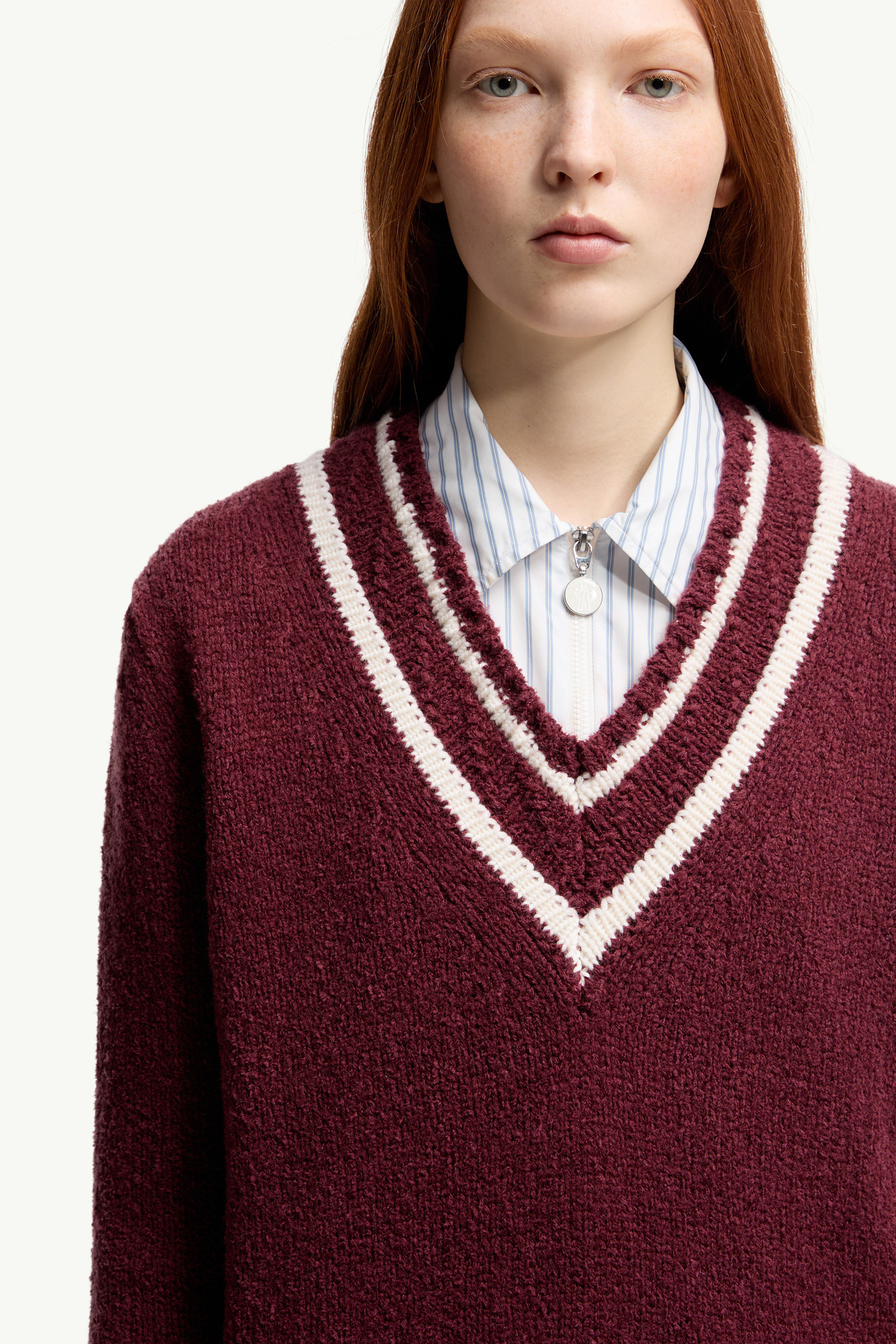 Padded V-Neck Cotton & Wool Blend Sweater - 6